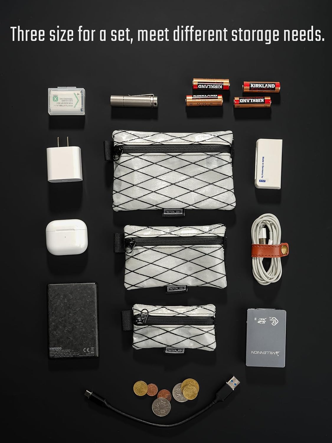 TACTICAL GEEK Storage A5 EDC Storage Pouch Set, Molle EDC Gadget Pouch, Multi-Functional Utility Small Tool Pocket for Daily Carry (Light White)