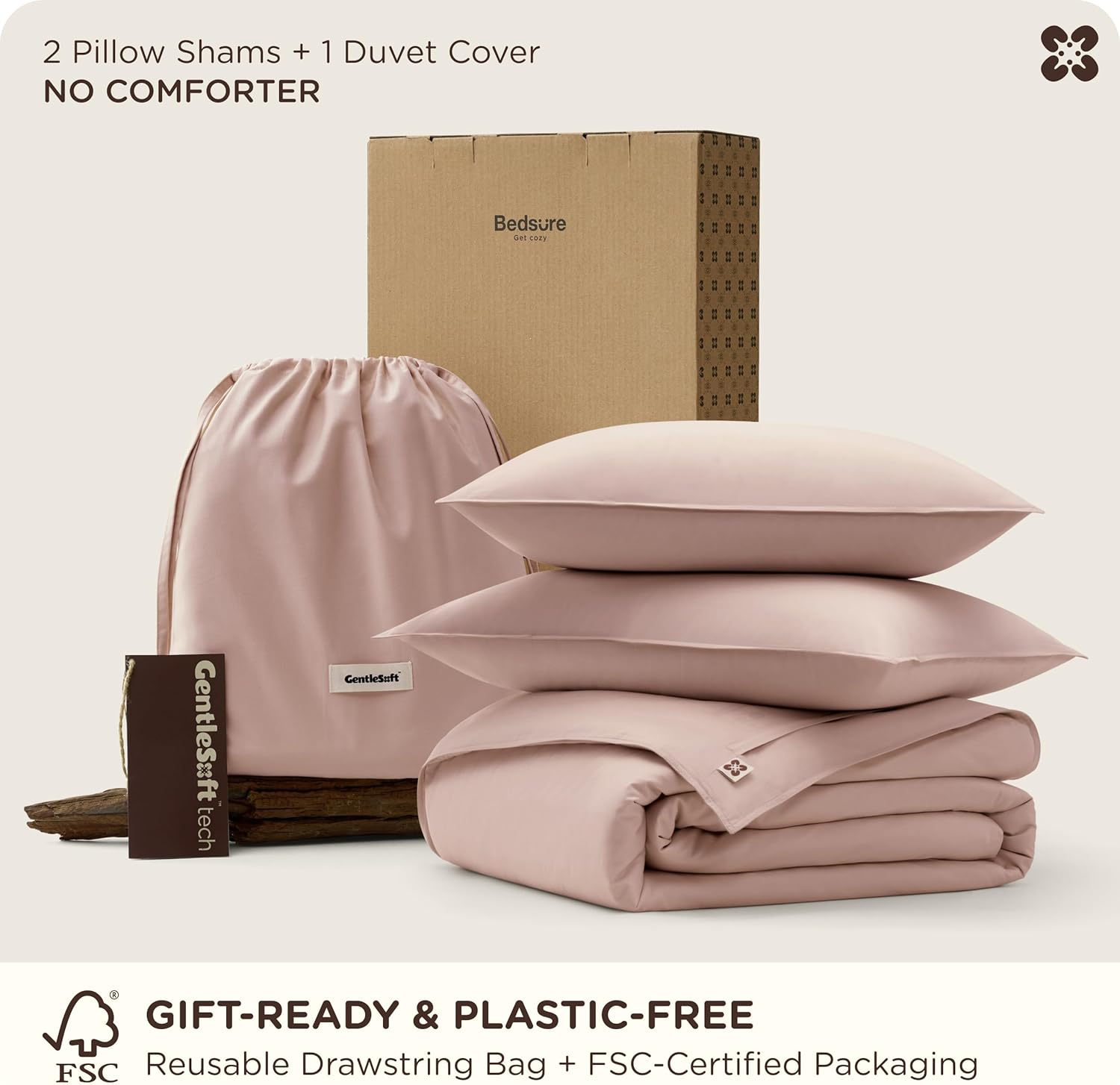 Bedsure Cooling Duvet Cover King Size, Cotton & Rayon Derived from Bamboo Blend Duvet Cover Set, PureWoven Ultra-Soft, Breathable & Lightweight Home Bedding for All Seasons (Petal Pink,104"x90")