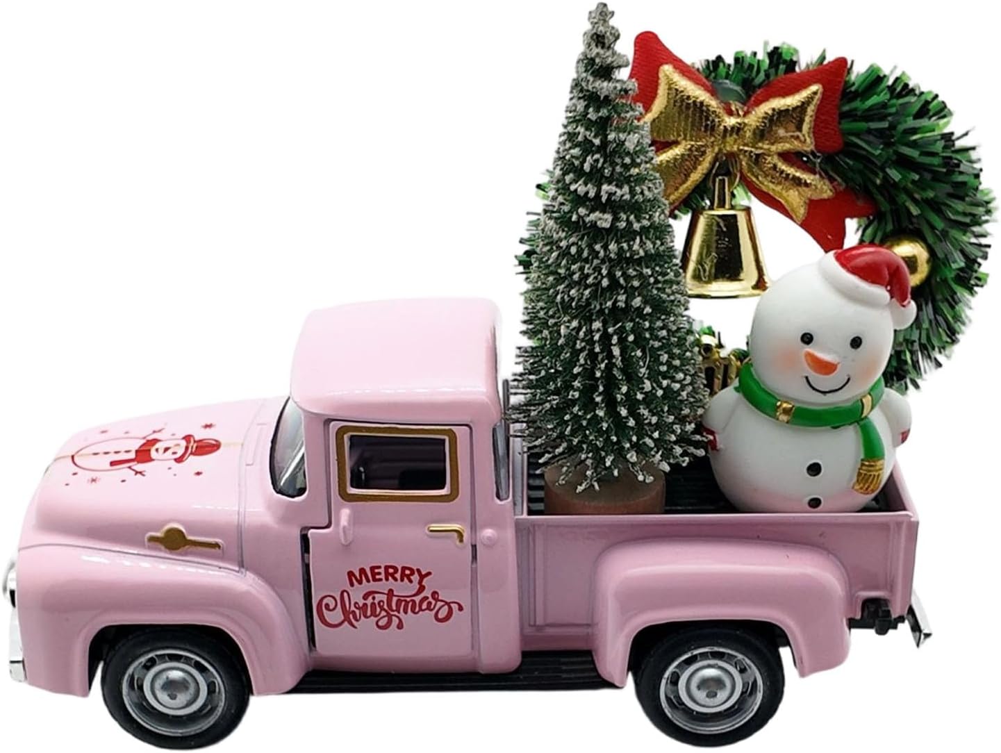 Christmas Farmhouse Truck Decors Metal Farm Pickup Truck Decors with Wreath/Tree Table Centerpieces Home Decoration Metal Pickup Car Model with Christmas Wreath/Tree