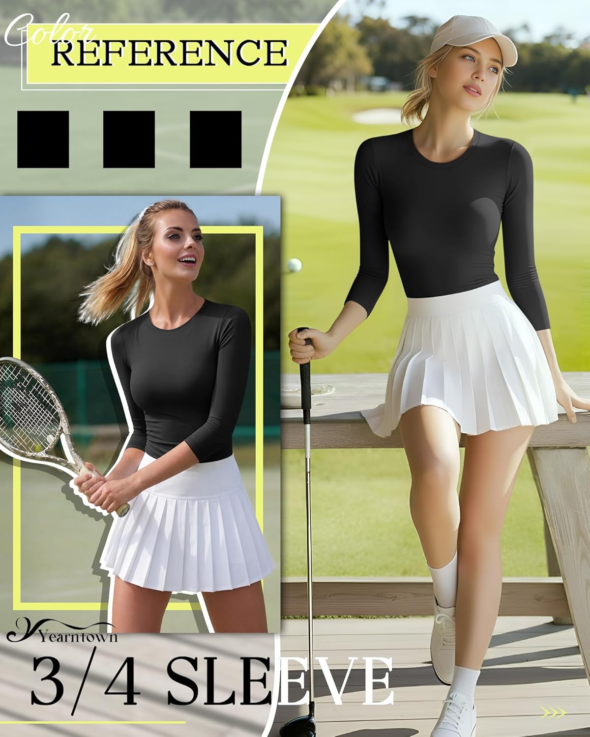 3 Pack Women's Workout Shirts 3/4 Sleeve Compression Tight Tops Athletic Gym Tee Yoga Running Fitted Basic T-Shirts