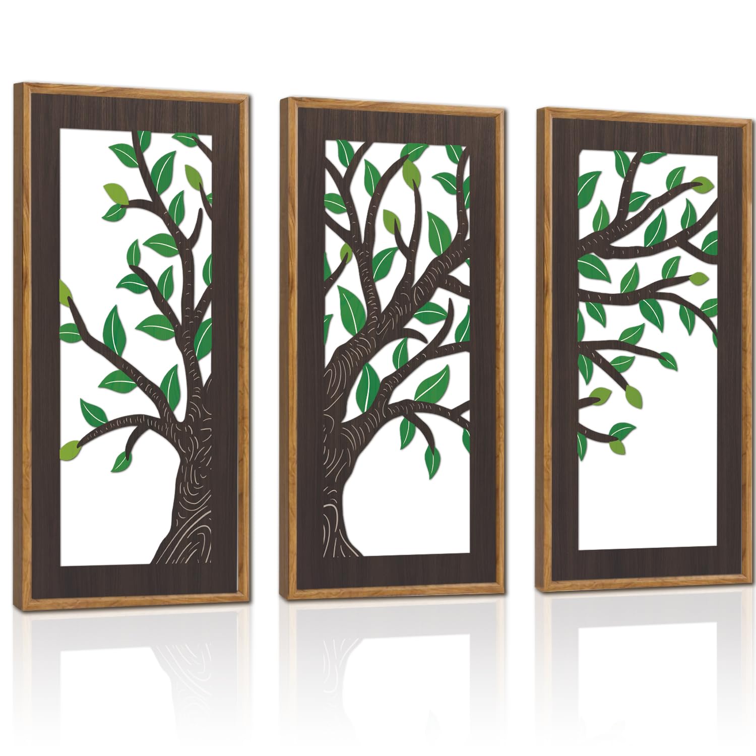 TOARTi Plants Wall Decor Tree Hanging Wooden Wall Art for Living Room,3 Pcs 8”X16” Mid Century Leaves Wood Sign for Farmhouse Twigs Geometric Bedroom Nursery Decoration