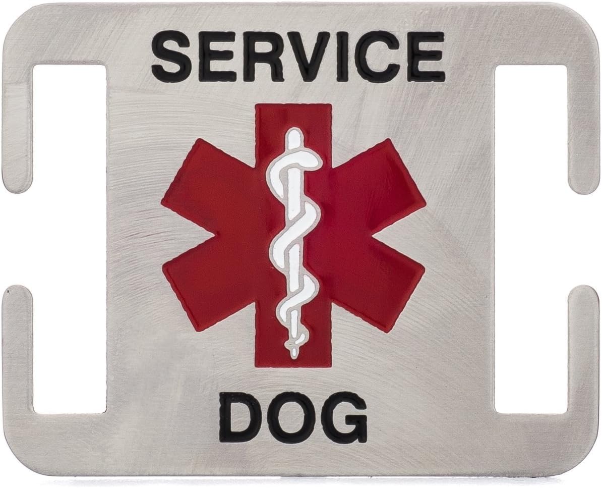 Leash Boss Service Dog ID Tag - Fits Directly on Dog Collar or Harness - Quiet and Silent Stainless Steel K9 Service ID Tag (3/4 in)
