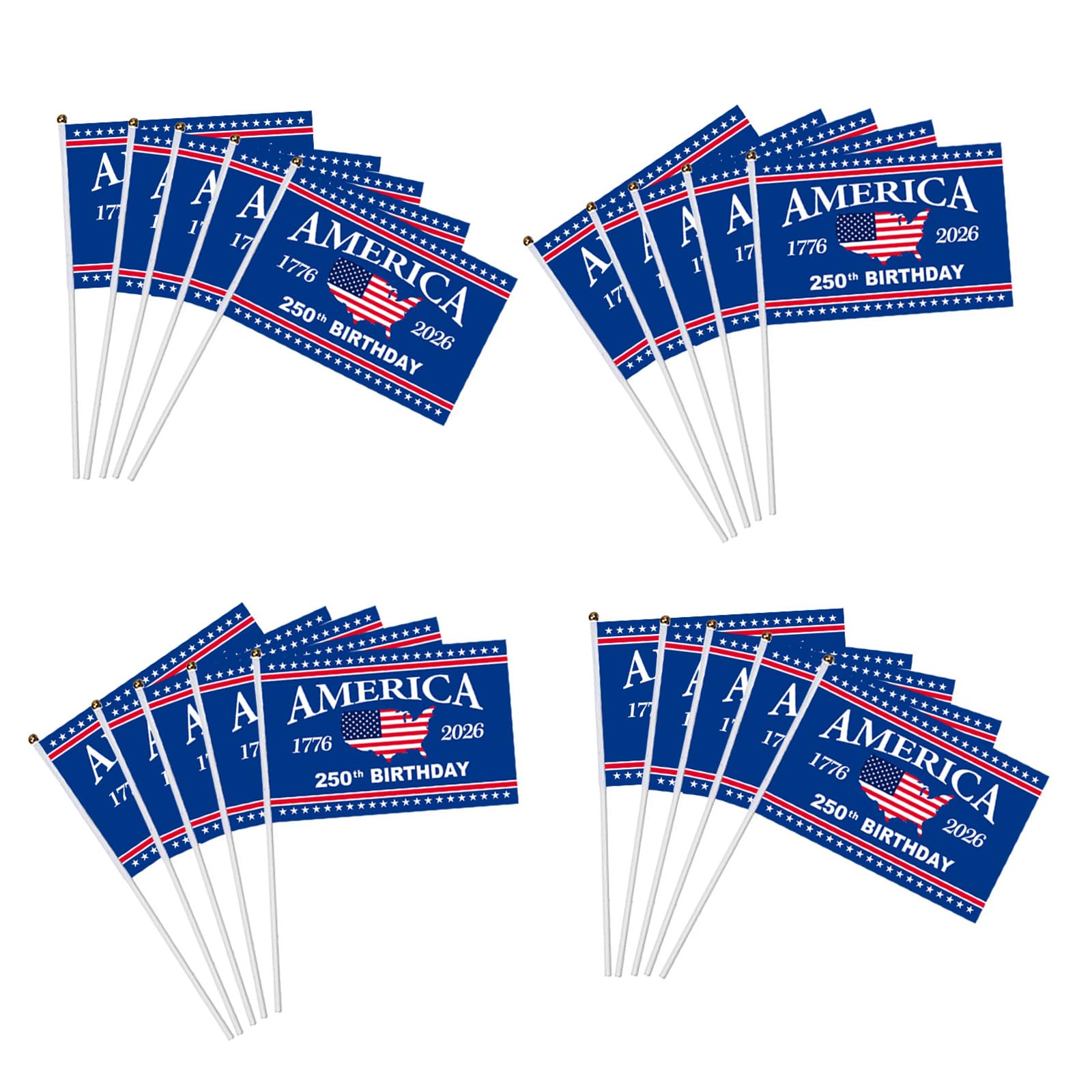 Hsyzygian 20Pcs Us 250 Anniversary Stick Flags, 1776-2026 250Th Patriotic Signs Hand Held Flags, Patriotic Americans on Stick Americans on