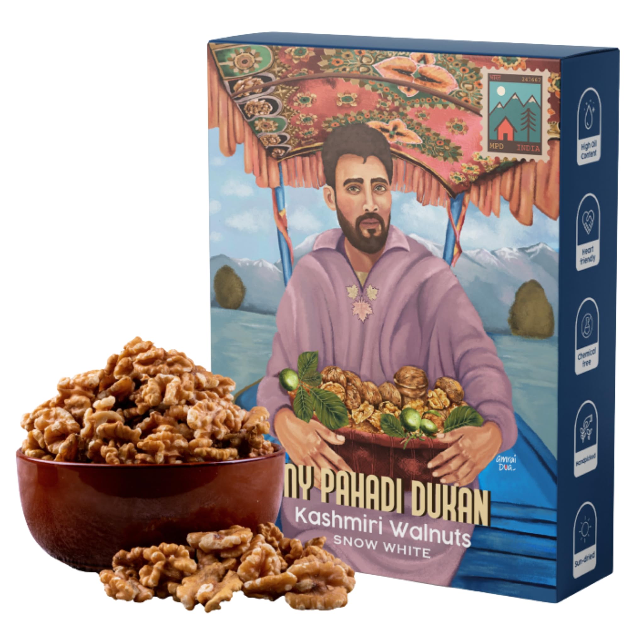 My Pahadi Dukan Kashmiri Walnuts 500g, Premium Akhrot Giri Without Shell, Fresh Harvest Kernels, Handpicked & Unprocessed, Natural Color & Sweet Crunch, High Oil Content, Vacuum-Packed for Freshness