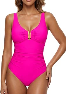 BMJL Women Swimsuit Tummy Control Ruched Slimming One Piece Deep V Neck Swimsuit Price In India