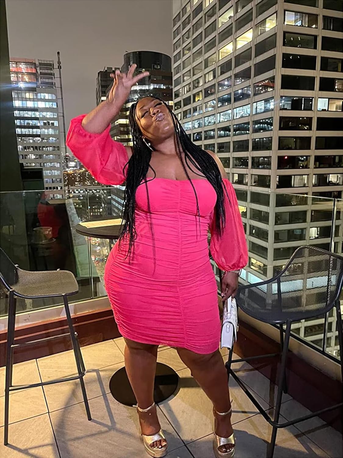 EDITCOZY Women Plus Size Dresses Curvy Off Shoulder Long Sleeve Cocktail Wedding Guest Bodycon Club Midi Dress - Image 3