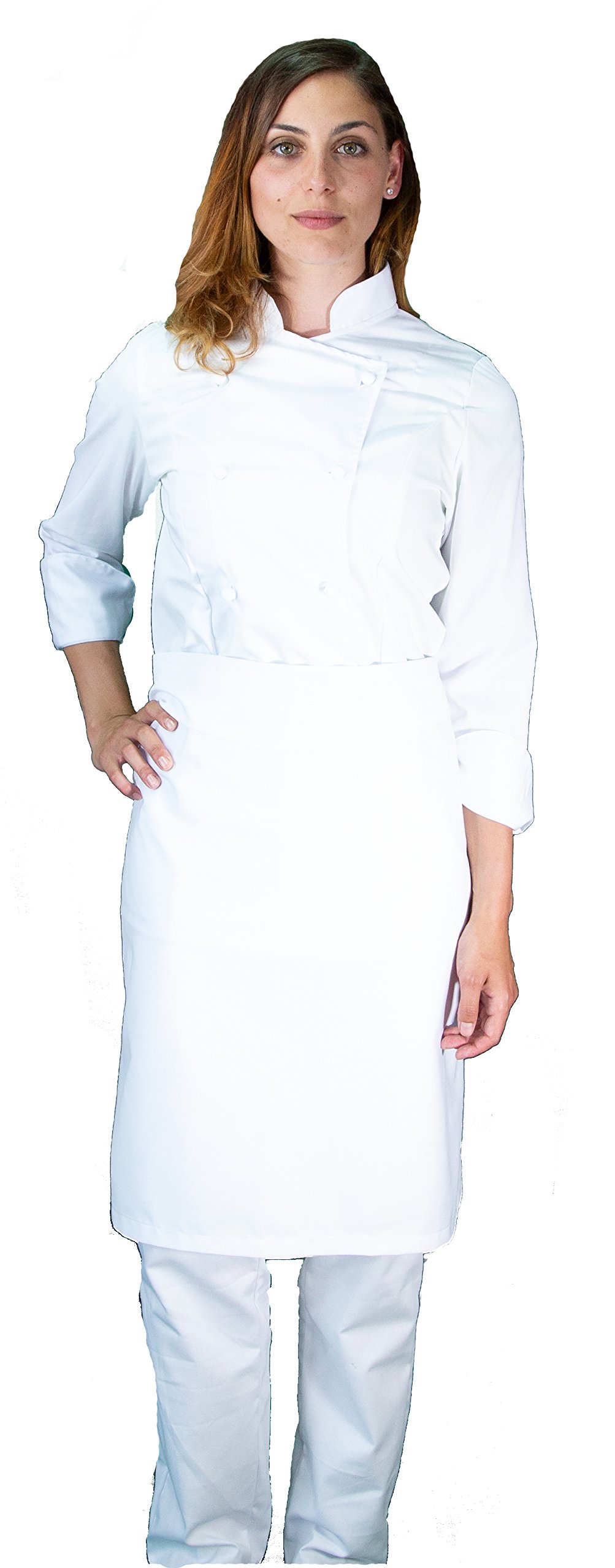 Bordado gratuito – Conjunto de cocinero de cocina – blanco – uniforme de chef mujer – Pantalón, chaqueta y delantal – Fabricado en Italia