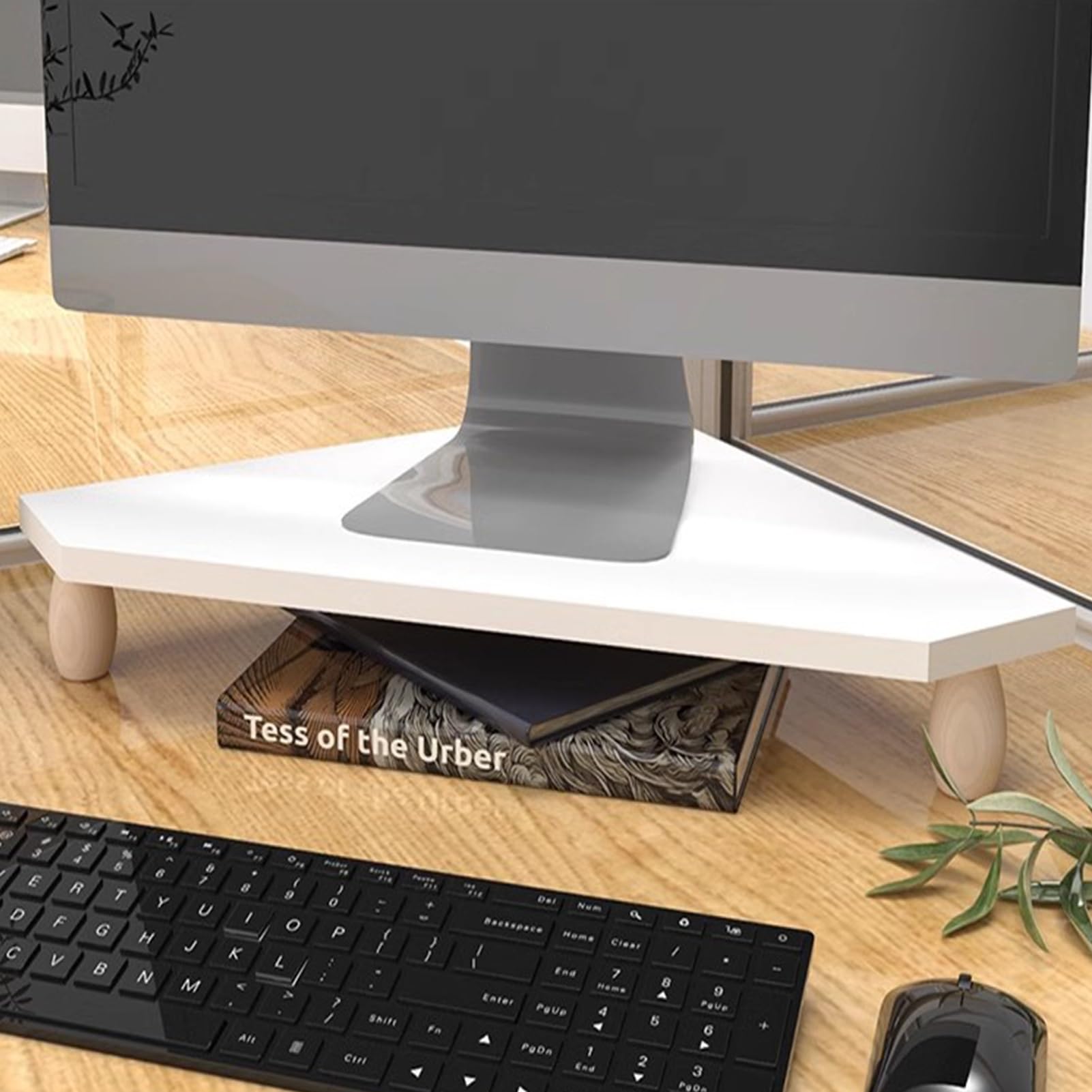 Soporte de monitor de esquina blanco para corregir postura y ganar espacio