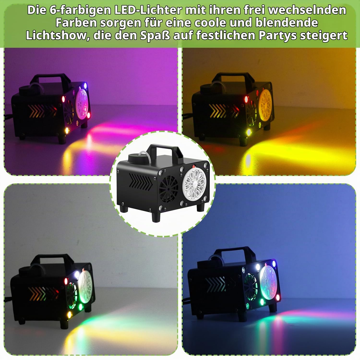 3-in-1 Bluetooth Speaker Bubble Machine:Music,Bubbles,and Multicolor LEDs in one.Simple Controls,6 Light Modes,Great for Parties/Weddings/Family Fun.