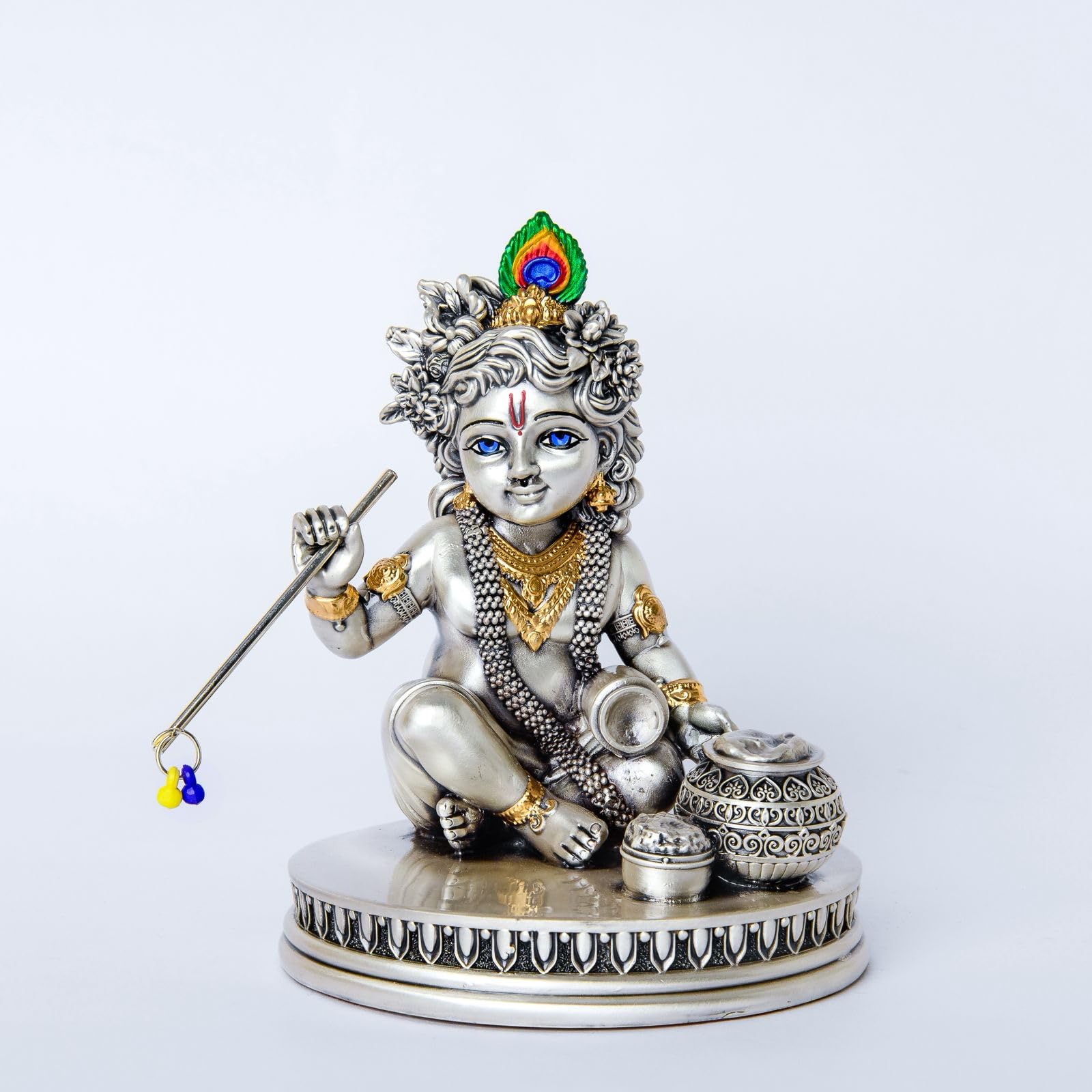 DIVYA SOLITAIRE Laddu Gopal Murti - 999 Silver Plated Bal Krishna Idol for Home Temple & Pooja Room - Ideal for Janmashtami, Housewarming & Spiritual Decor - 3 Inch