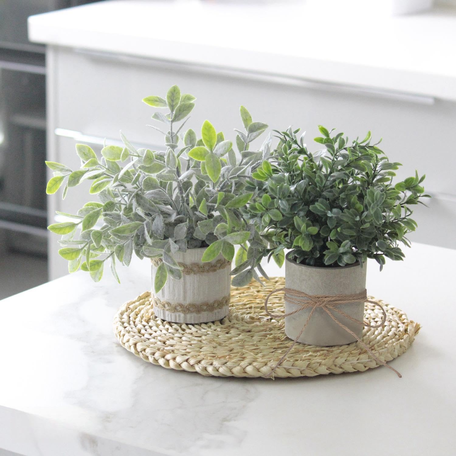 YVONNEYI Pack of 4 Artificial Plants, Small Artificial Plants for Home Decoration, Artificial Plants Like Real for Living Room, Bedroom, Bathroom, Kitchen, Room, Home, Indoor Decoration (009, Pack of Multiple Colours Pot 009