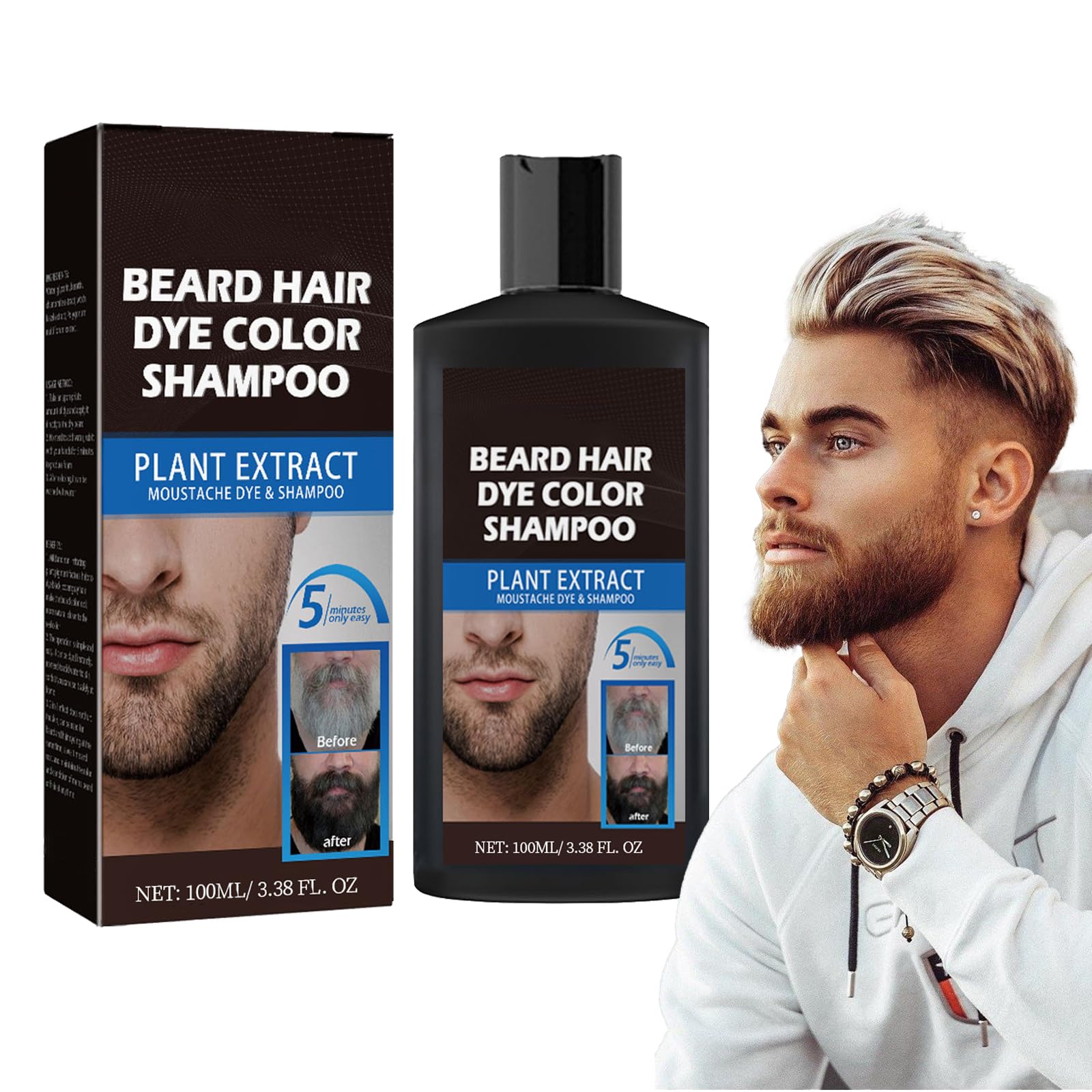 Macchie Barba Shampoo e Tintura per Capelli e Barba, Dye Elimina Grey Capelli Grigii Per Un Aspetto Più Pieno