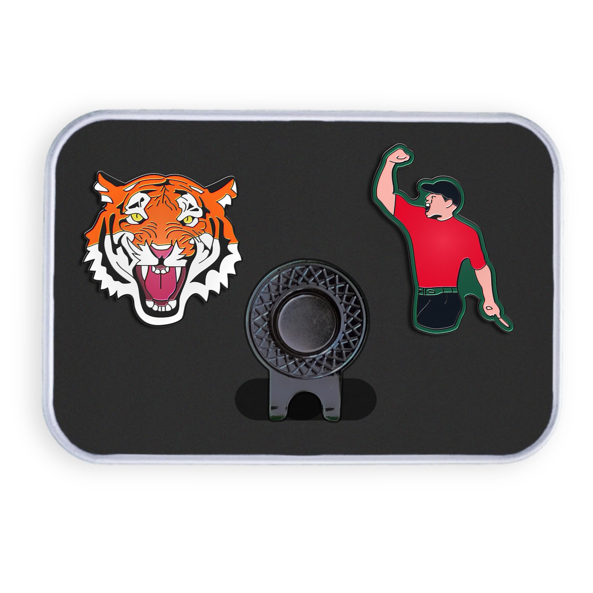 Golf Ball Marker Gift Set - Tiger | Tiger Markers + Hat Clip (Gift Tin)