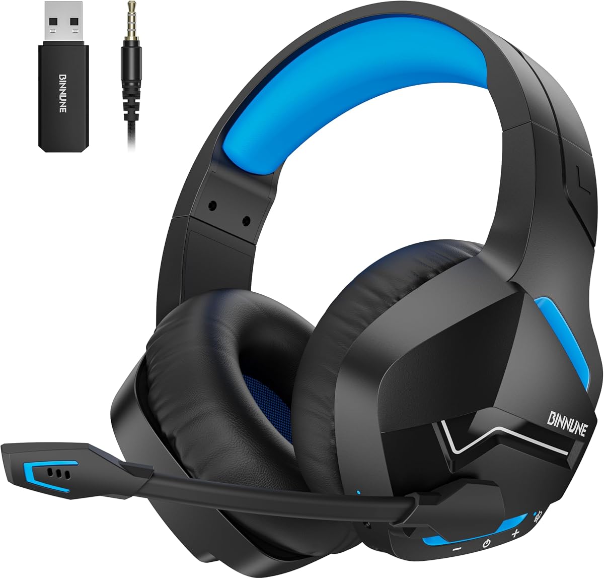BINNUNE Wireless Gaming Headset for PS5 PC, 120H Ultra-Long Battery, 2.4GHz & Bluetooth 5.3 Wireless Gaming Headphones, PS5 Hadset Wireless with Mic, 50mm Drivers, Comfort Over Ear Headphones,Blue