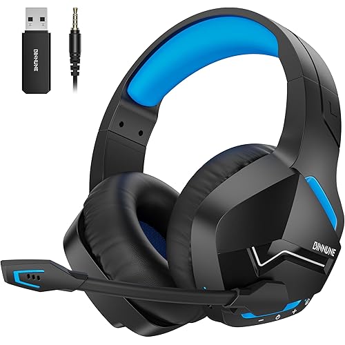 BINNUNE Wireless Gaming Headset with 2.4GHz for PS5, PS4, PC, Switch, FPS Gamers, 120Hrs+ Bluetooth 5.3 Gaming Headsets with Noise Canceling Mic, 50MM Headphones for Laptop, Mobile, Mac (Blue)