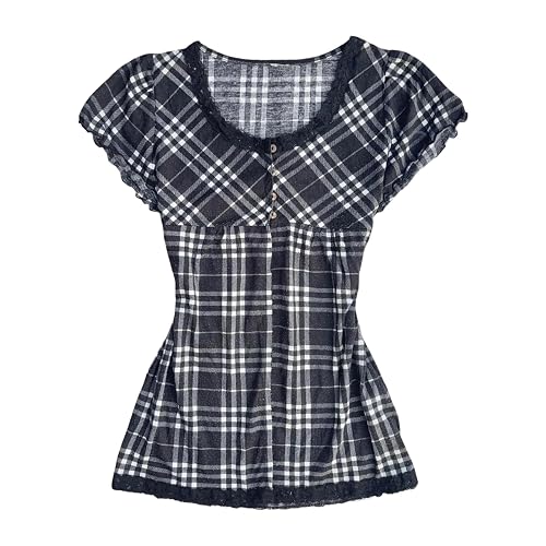 Y2k Grunge Shirts Alt Emo Clothes Women Whimsical Goth Short Sleeve Top Vintage Graphic Tees 2000s Tops Teen Girls