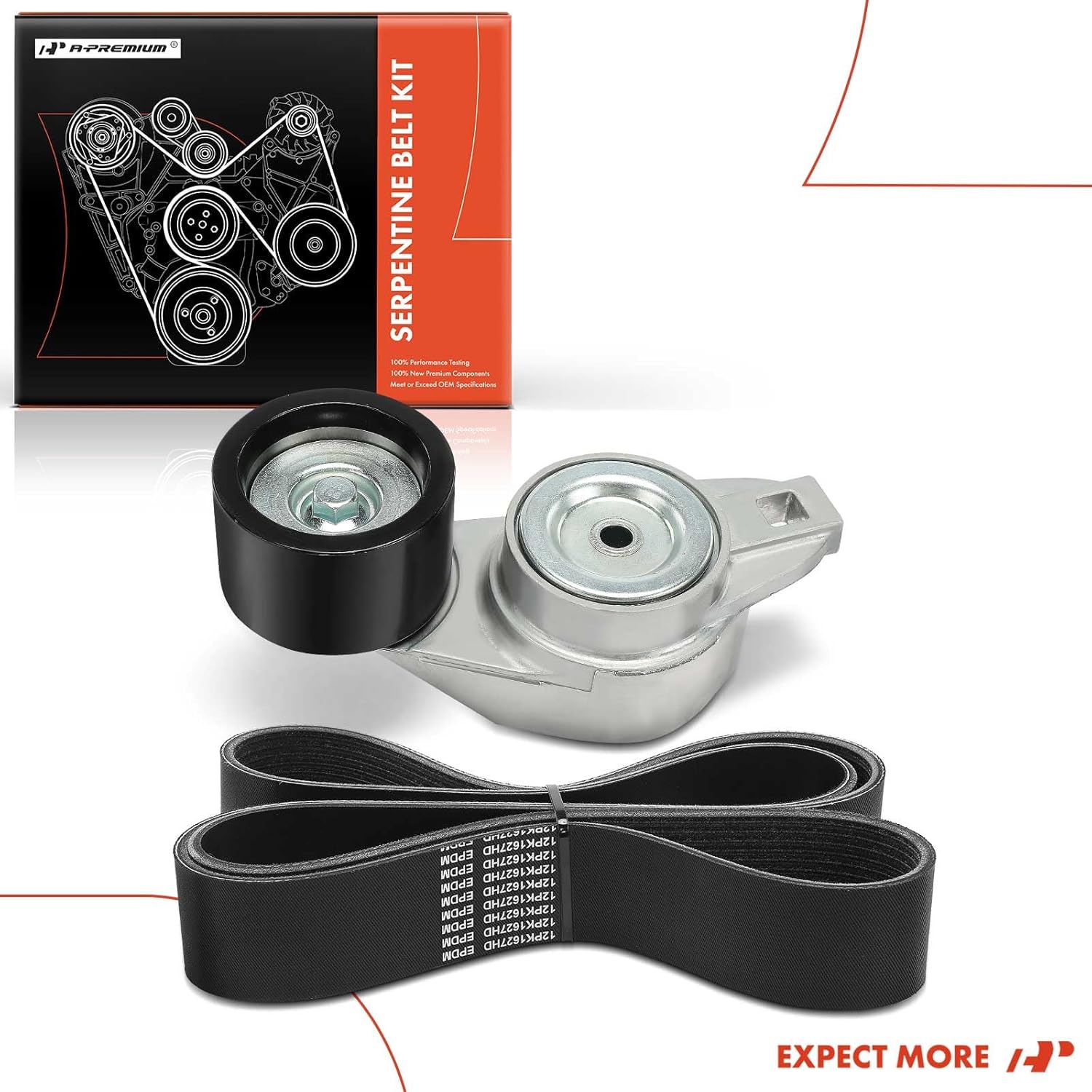 A-Premium Engine Serpentine Belt Drive Kit Compatible with Volvo VNL 2007-2017 12.8L, VNM 2007-2017 12.8L & Mack CXU 2008-2014/2016-2017 12.8L