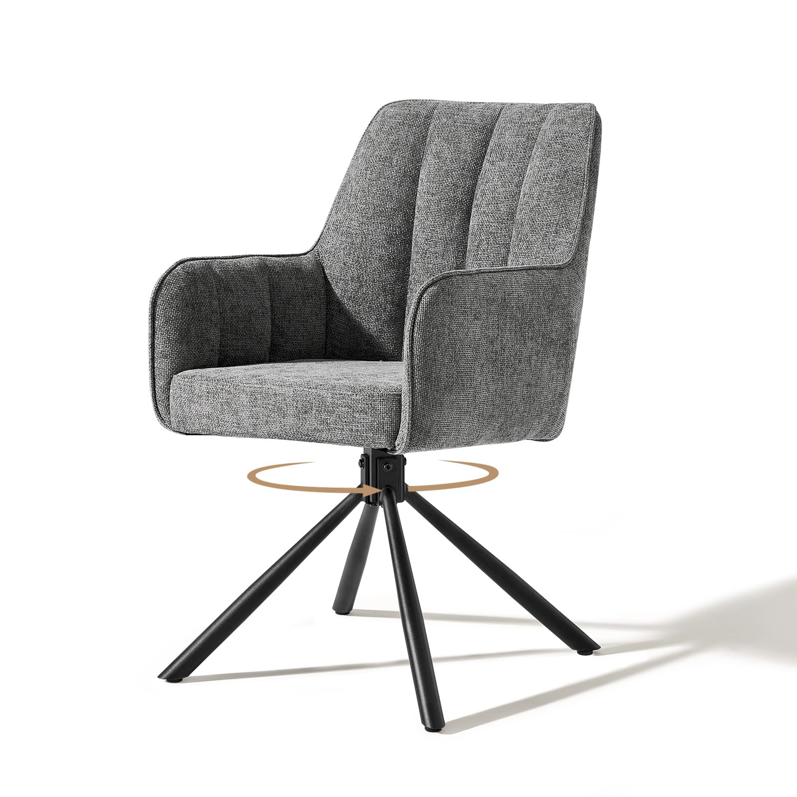CLIPOP Fabric 360 Swivel Dining Chair with Metal Legs, Upholstered Accent Tub Armchair with Curved Back and Arms for Living Room Bedroom, Desk Chair no Wheels (Grey)