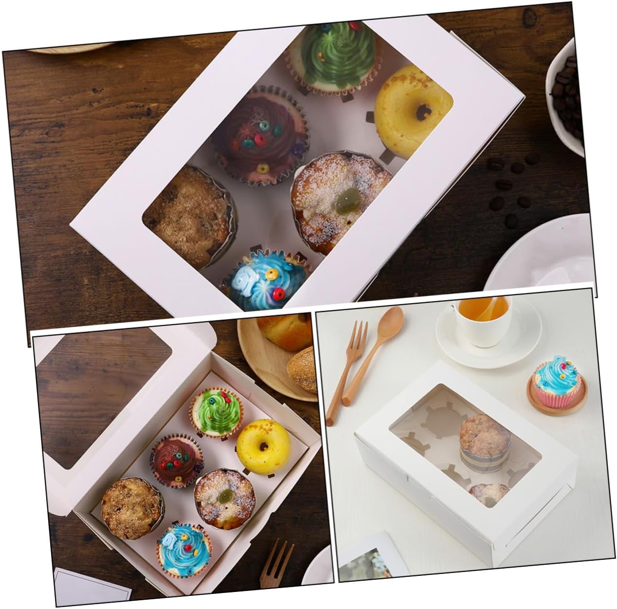 Operitacx 15pcs 6-cupcake Holder Boxes with Window White Paperboard Muffin Containers for Birthday Party Baking Cake Carriers Bulk Cupcake Storage