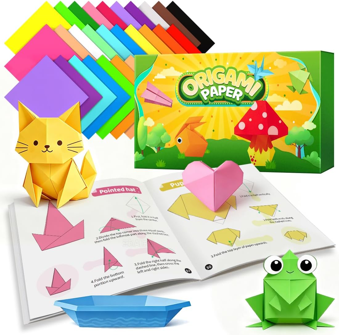 IOOLEEM Origami Paper Kit, 500 Sheets 20 Colors, Double Sided Colored Blank Folding Paper Set with Step-by-Step Instructions, Origami Kit for Art & Craft Supplies