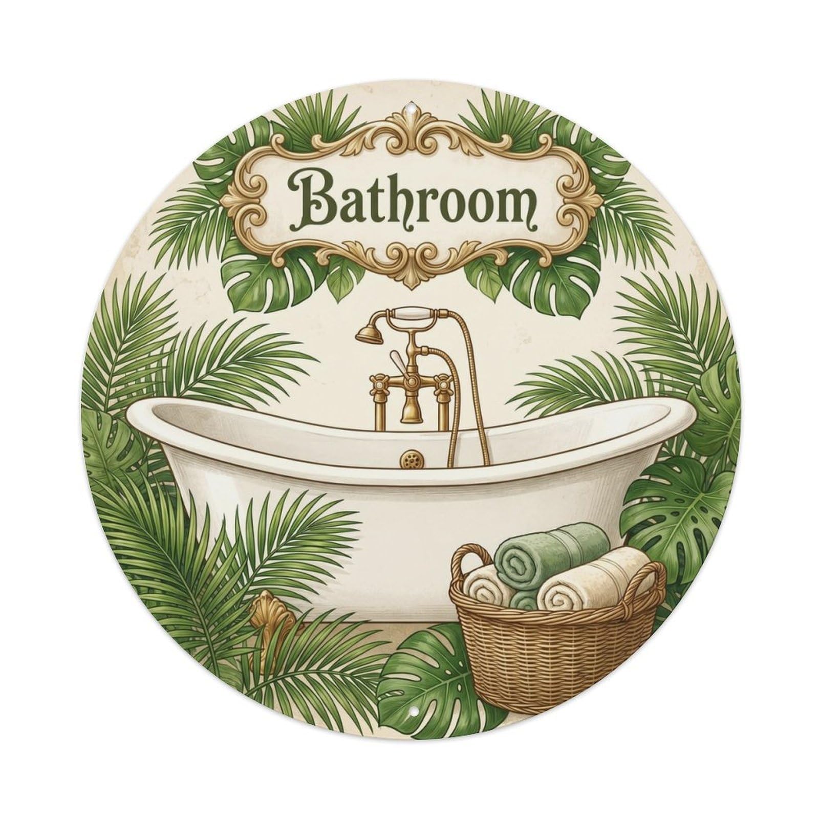 Tgrcjimh Style. Bathroom Tropical Leaves Bathroom Metal Tin Sign