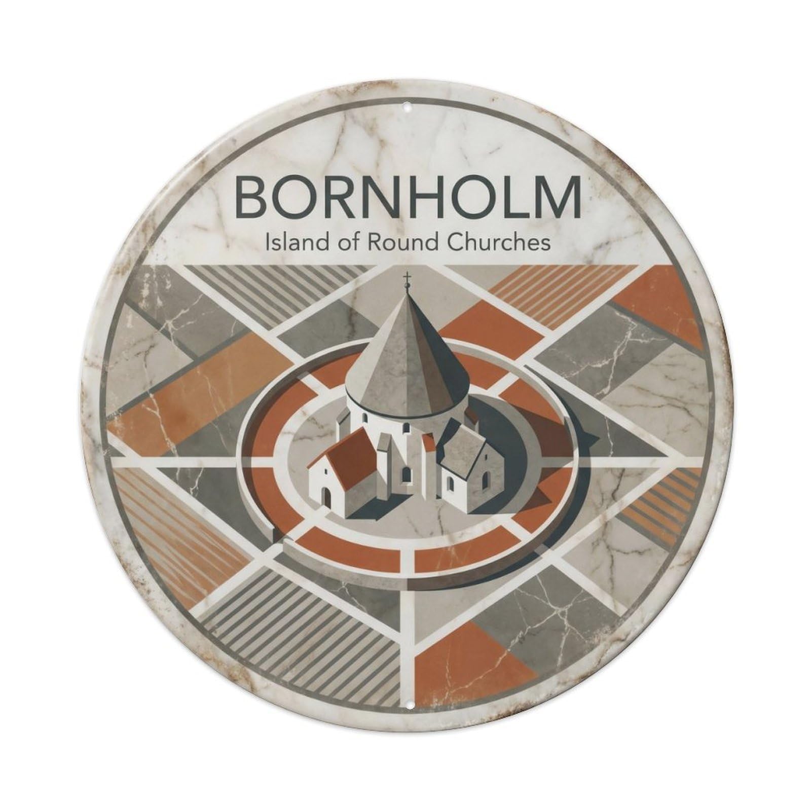 Cmhok Vintage Style-18 Vintage Travel Bornholm Denmark Artwork Metal Tin Sign Plaque Wall Decor For Cafe, Club, Garden Round Metal Poster 8X8inch