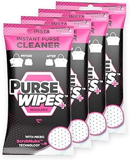 SneakERASERS: PurseWIPES Sponge Purse Cleaner Wipes - Portable Leather Wipes for Bags, Purses, and Backpacks, Dirt and Scuff Remover with Innovative ScrubNubs, Perfect for Quick Cleaning, 4-Pack