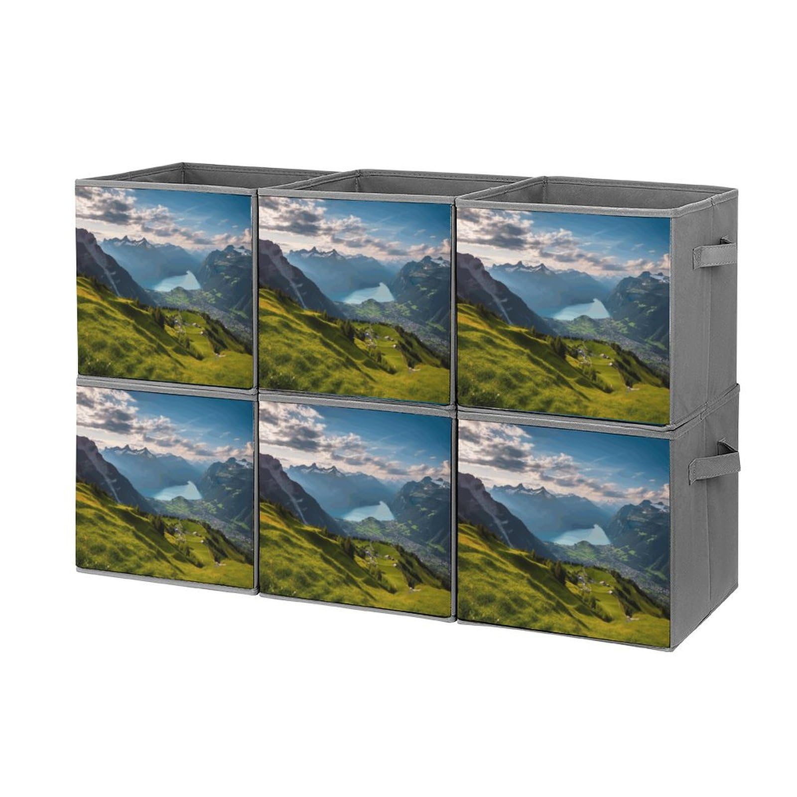 Boîtes de rangement haut de gamme rigides Lot de 6 cubes imprimé Alpes