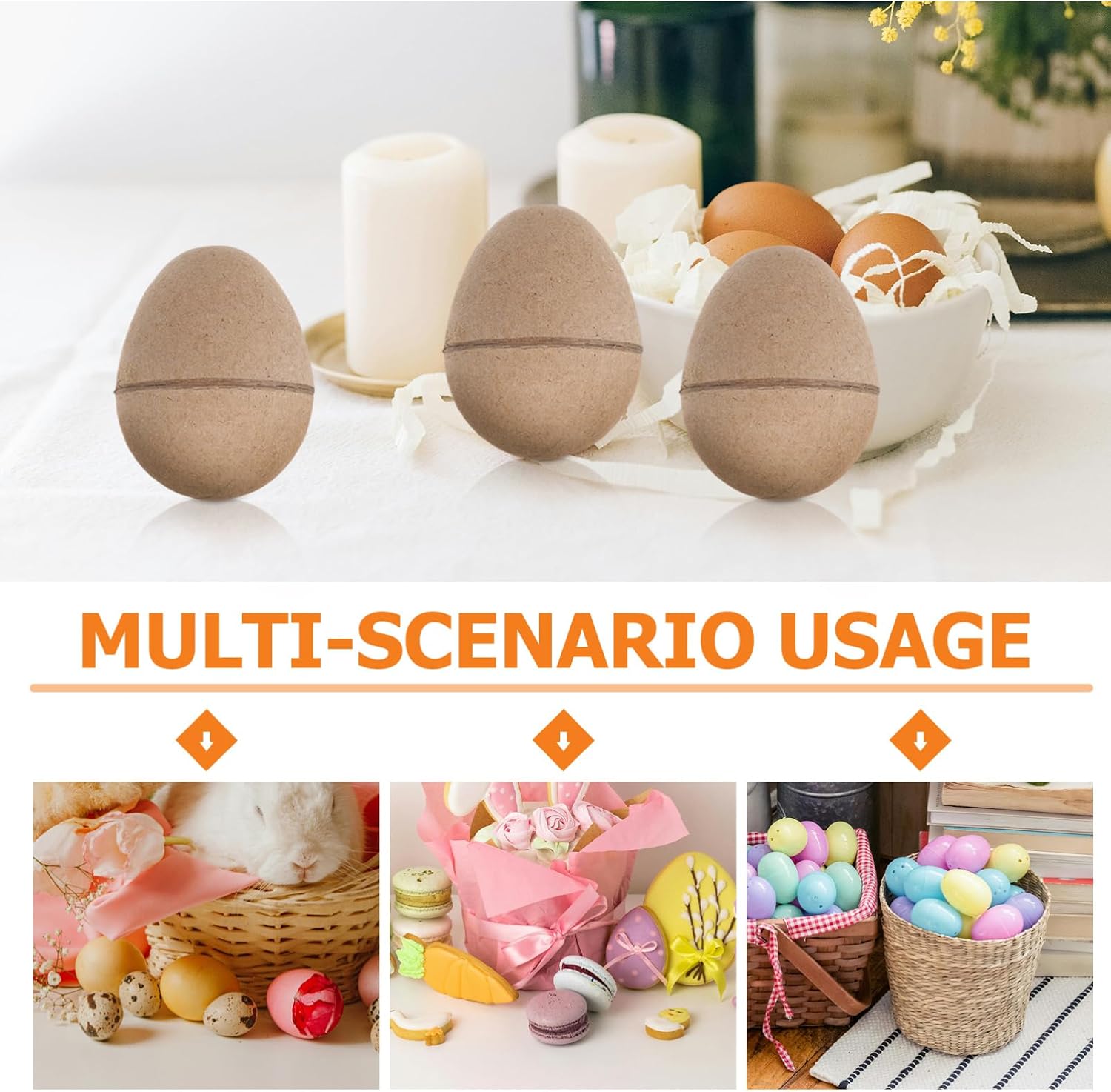 OHPHCALL DIY Paper Mache Easter Eggs, 6pcs Easter Craft Supplies Blank Paper Eggs Fillable Paint Your Own Eggs Paintable Craft Eggs for Easter Party Ornaments Khaki