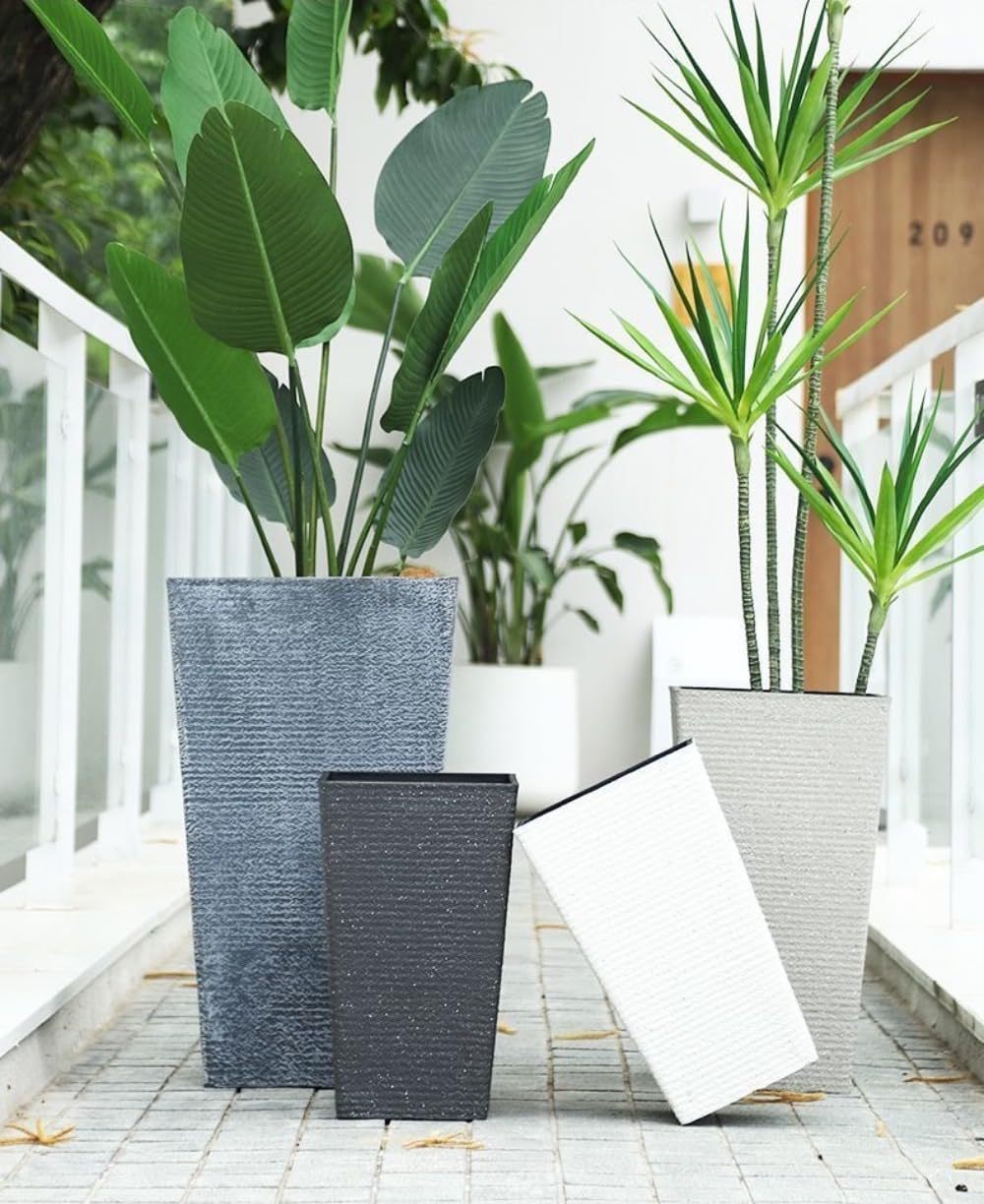 植木鉢 大型スクエア鉢 樹脂製ポット おしゃれ 北欧風 深型 特大プランター 角形 鉢 耐候性 排水孔付き リムーバブルトレイ シン