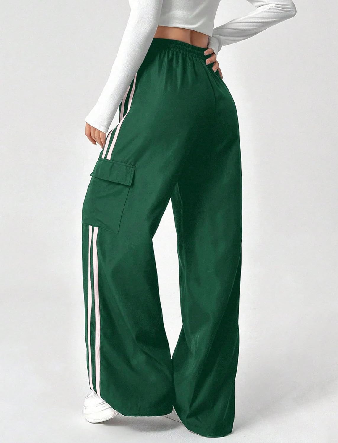 ZAFUL Womens Parachute Pants Y2K Wide Leg Cargo Sweatpants Drawstring Waist Jogger Pants with Pockets