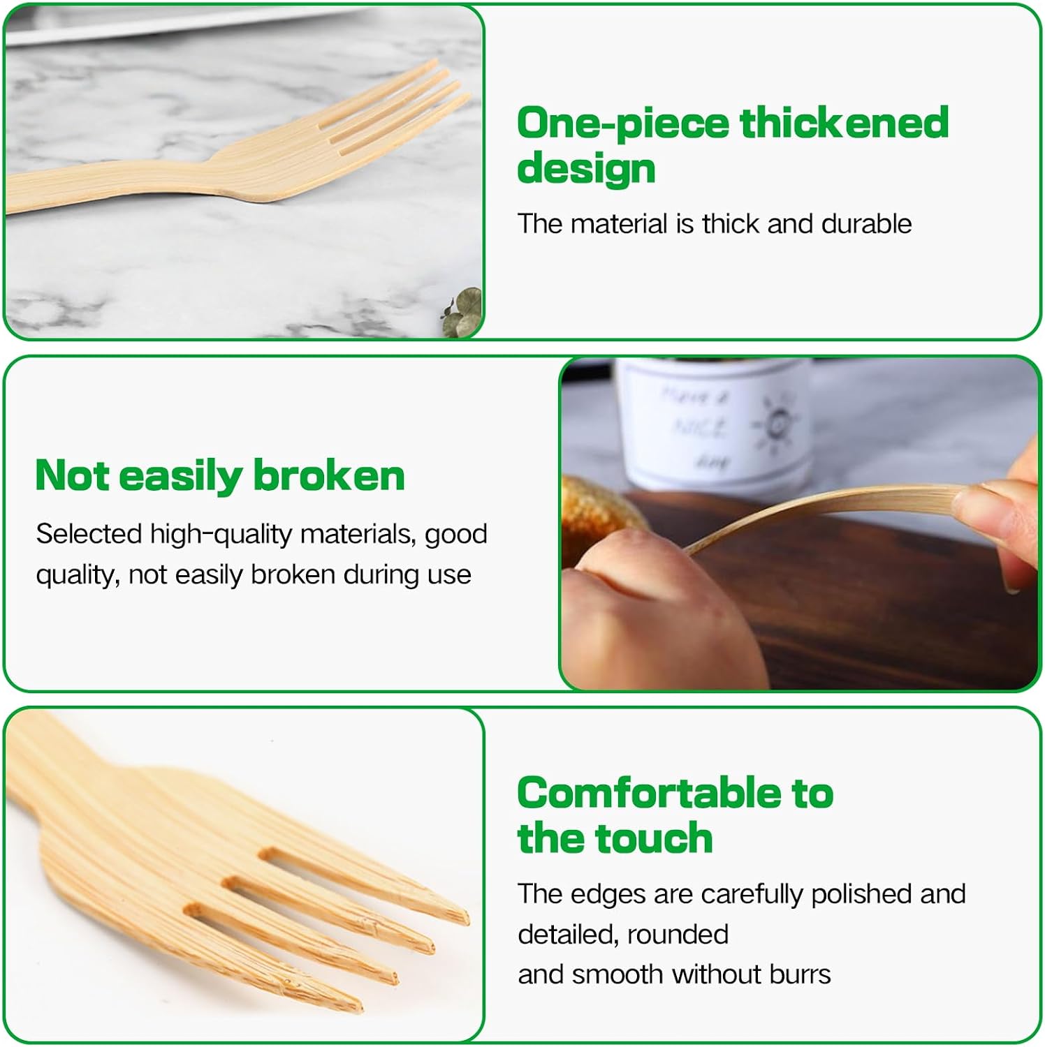50 Count 6.7" Large Size Disposable Bamboo Forks, 5 Packs of 10 Compostable Bamboo Cutlery, Splinter-Free Natural Bamboo Utensils, Sustainable Disposable Tableware Set for Parties, Camping, Weddings