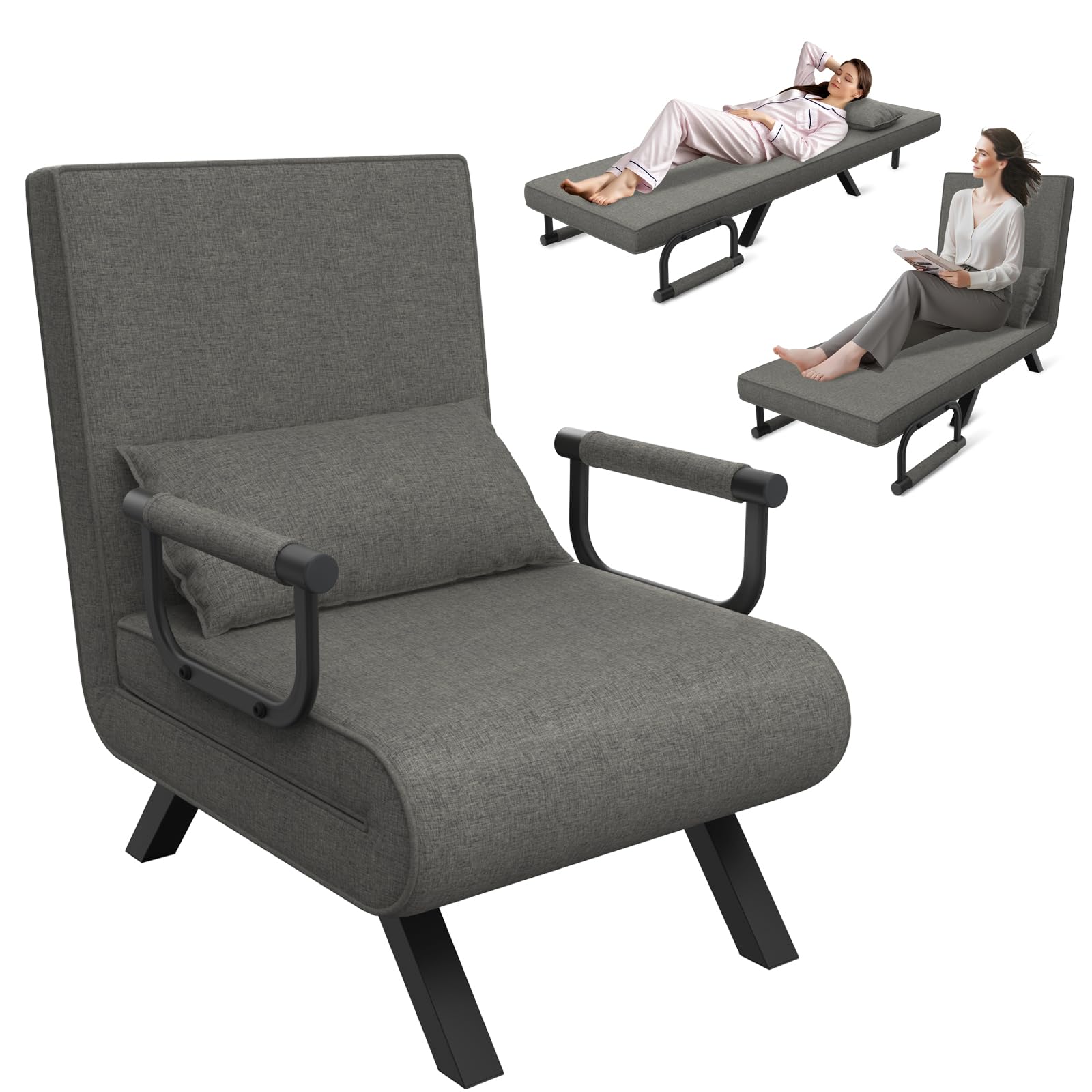 UISEBRT Divano letto 3 in 1, grigio scuro, letto per gli ospiti, pieghevole, con funzione letto, per soggiorno, camera da letto, balcone, portata fino a 150 kg