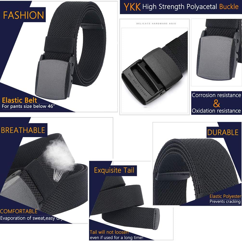LionVII Elastic Belts for Men - Stretch Canvas No Metal Plastic Buckle for Work Sports - Adjustable Trim to Fit 28-45" Waist - Image 5