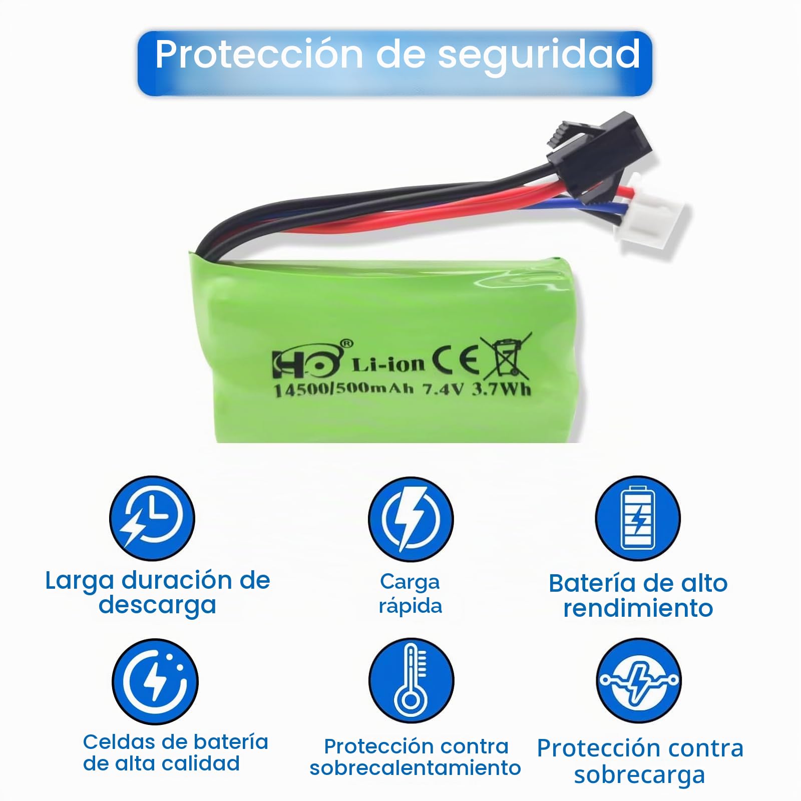 2 Baterías de Litio de 7,4V 500mAh SM-2P para Coches RC, Adecuadas para Juguetes RC, Modelos de Coches, Todoterrenos y Otros Dispositivos Que Requieren Baterías Recargables