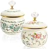 Elsjoy 2 Pack Vintage Enamel Storage Jar with Lid, 14 oz Floral Enamel Sugar Bowl Small Kitchen Canister for Candy, Cookies, Tea