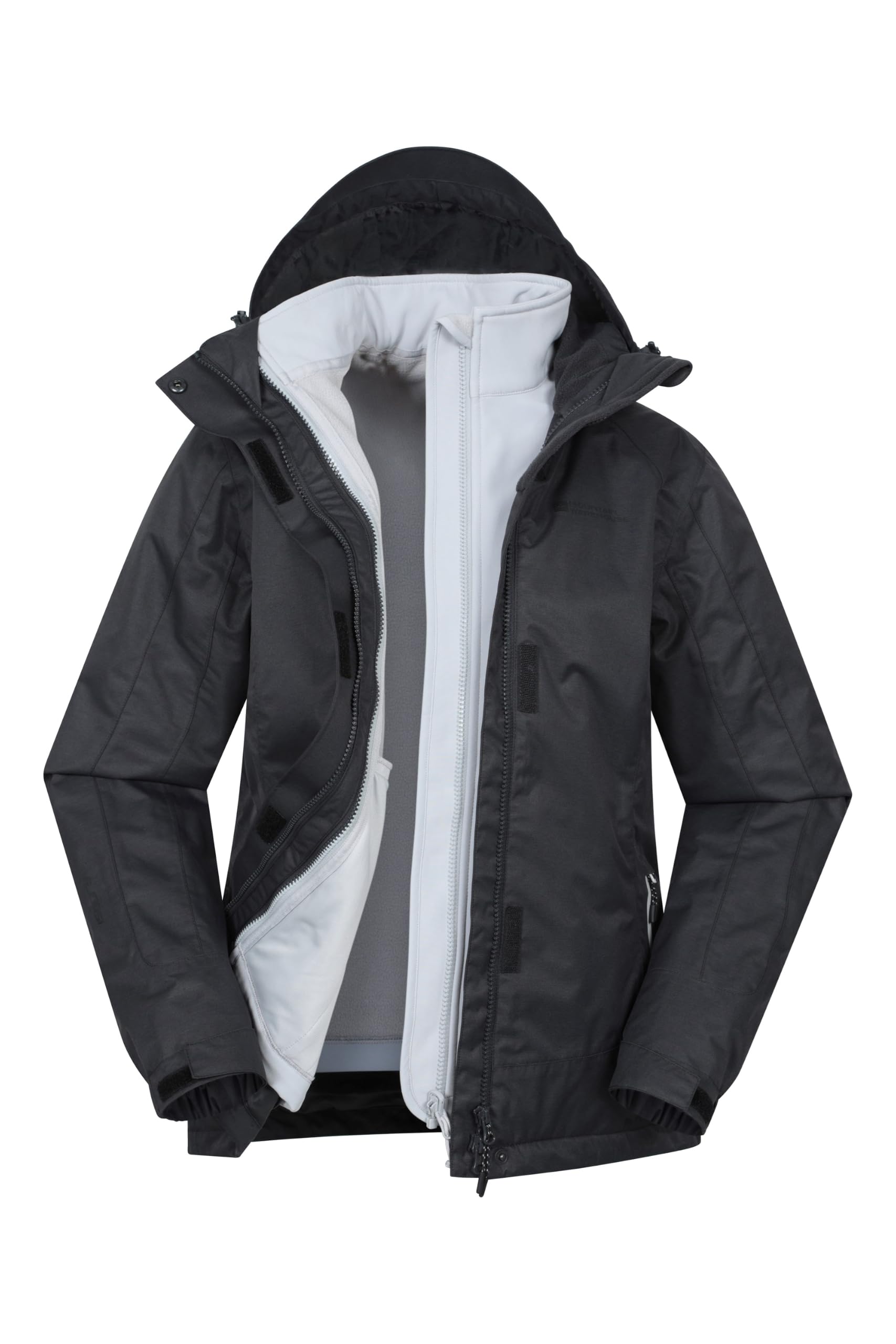 Mountain Warehouse Women's 3 in 1 Waterproof Jacket Winter Rain Coat in Black | Size: 14