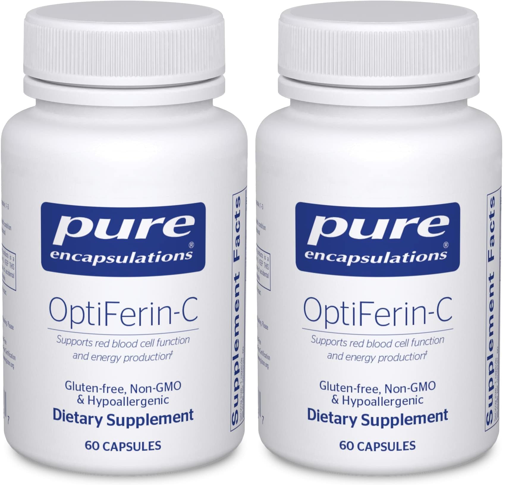 Pure EncapsulationsOptiFerin-C - for Red Blood Cells & Energy - Iron Absorption Support - Energy Supplement* - Vitamin C Enriched - Gluten Free & Non-GMO - 60 Capsules (Pack of 2)