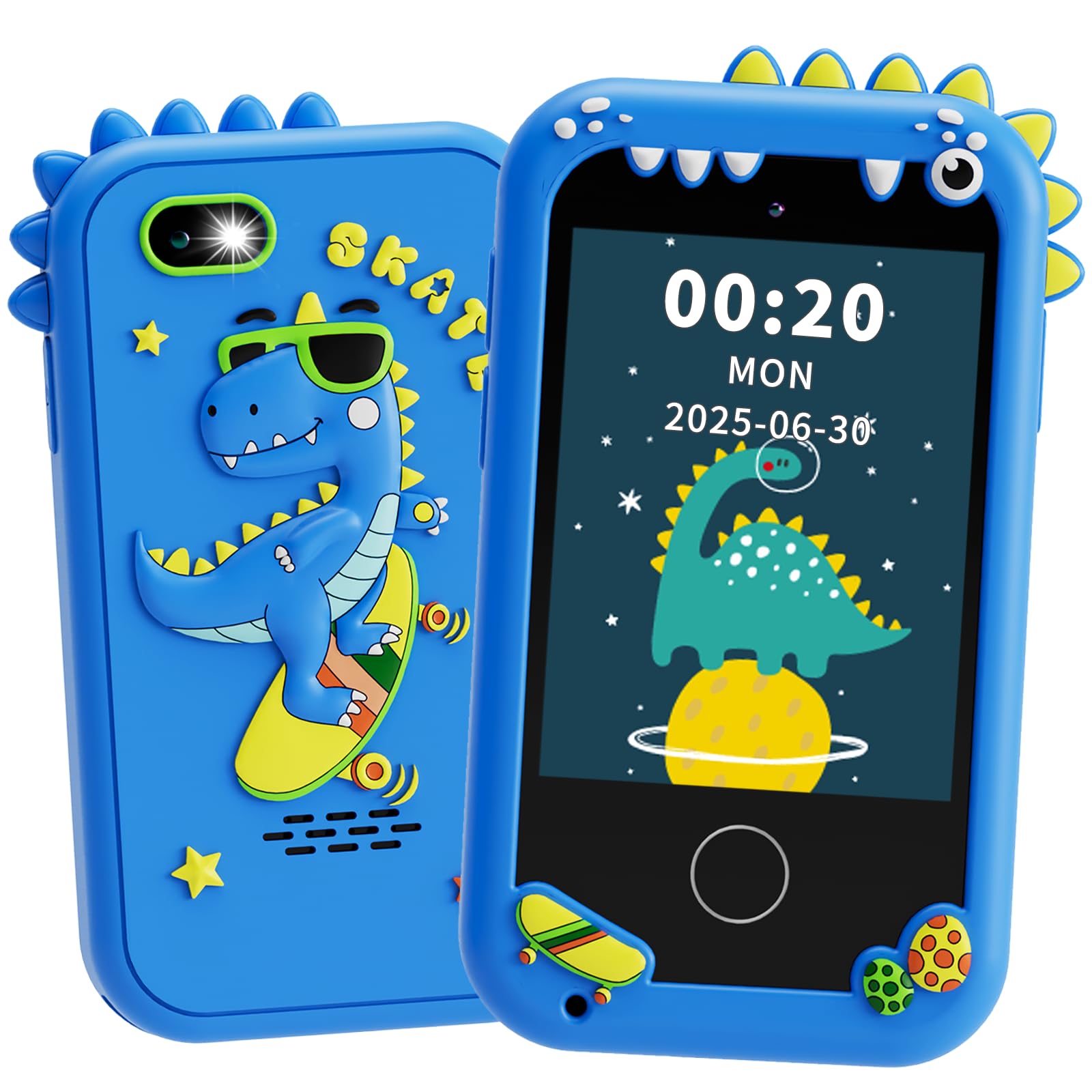 Juguetes de teléfono inteligente para niños, juguetes de regalo de dinosaurios para niños de 3 a 10 años, regalos de cumpleaños, juguetes de aprendizaje con pantalla táctil de 2.8 pulgadas, música