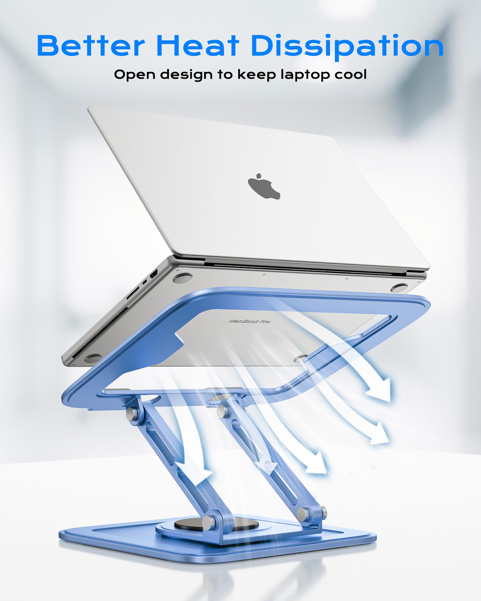 LOXP Supporto regolabile per laptop, supporto per computer con base rotante a 360, supporto ergonomico per laptop per scrivania pieghevole e portatile, adatto a MacBook Pro Air (10-16 pollici), blu