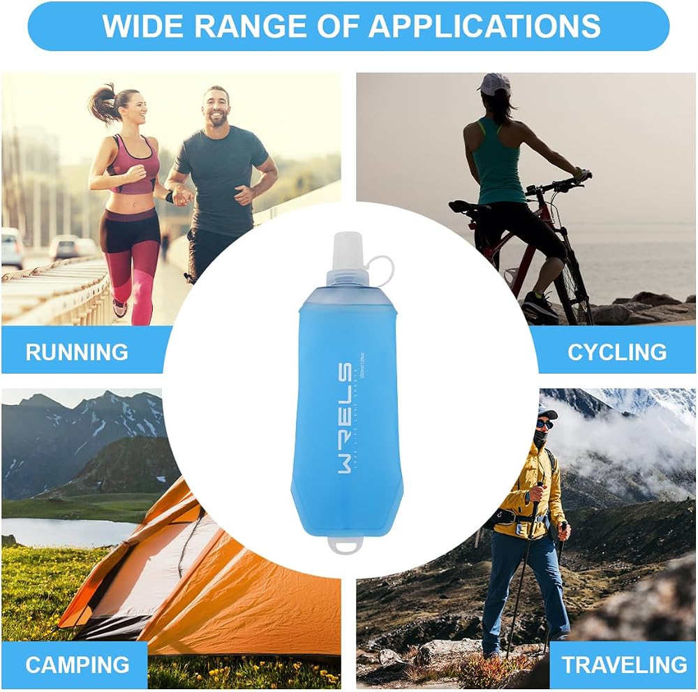 WRELS 200ml/350ml/500ml Collapsible Soft Flask,BPA Free Folding Soft Water Bottle with Hanging Ring,Lightweight TPU Hydration Flask for Running Marathon Cycling Hiking(200ml-2 Packs)
