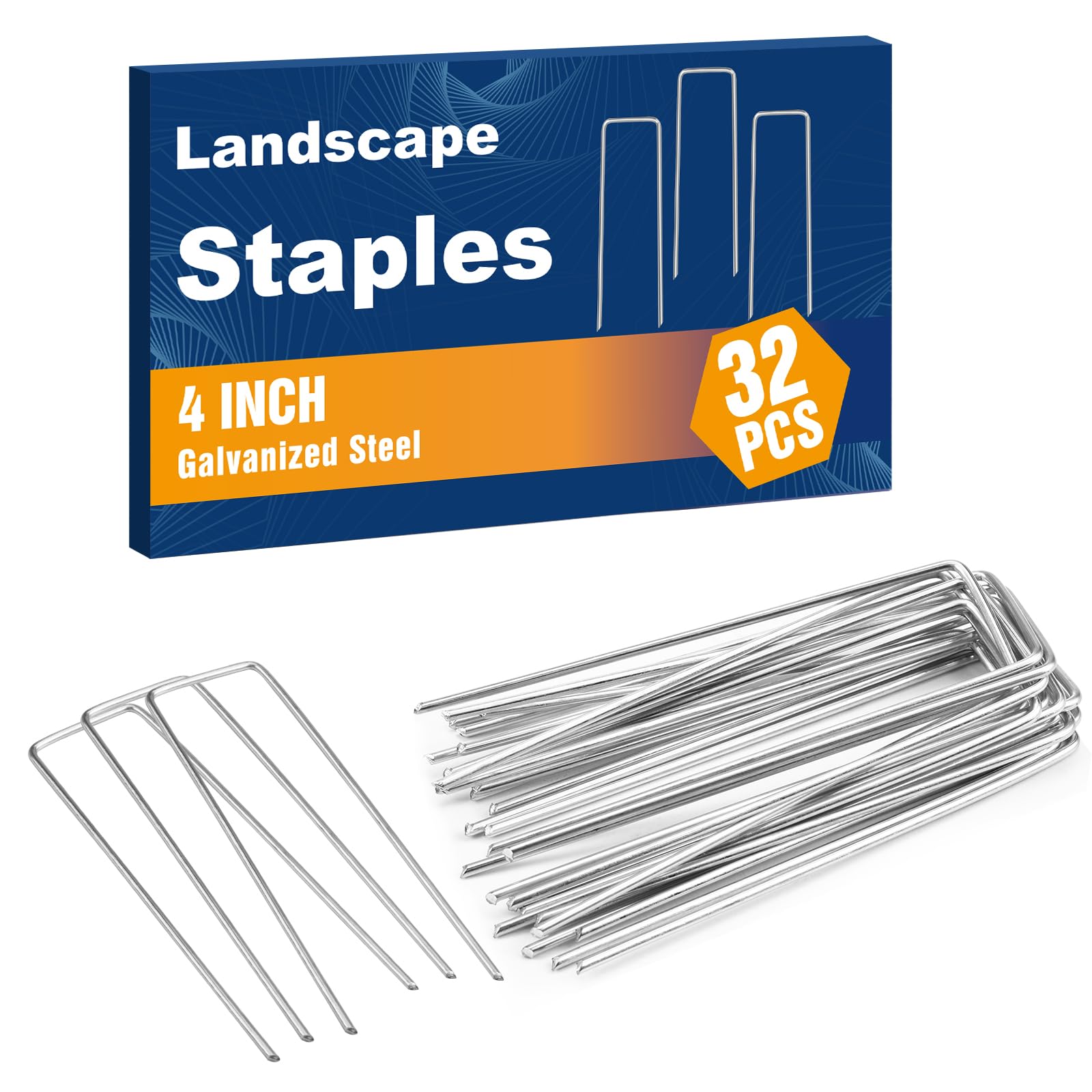 Whonline 32 Pack Landscape Staples 4 Inch, 12 Gauge Garden Stakes | Galvanized Ground Staples U Pins Landscape Stakes for Yard, Weed Barrier Fabric, Sod, Lawn, Turf, Irrigation Pipe Hose-picture-21