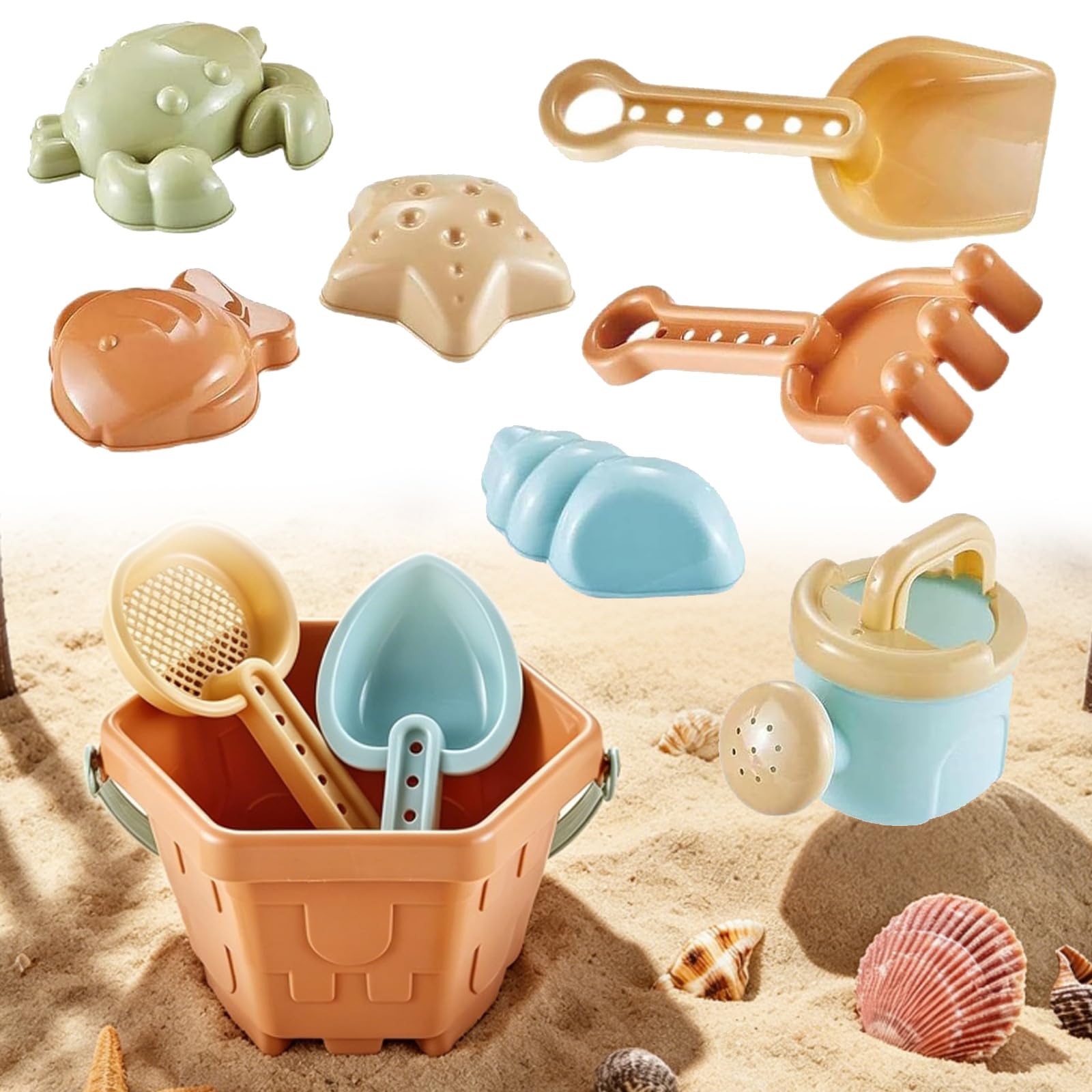 10PCS Beach Toys Set for Kids Sand Play Toys with Bucket and Spade, Wheelbarrow Truck Shovel Rake Ice Cream Molds