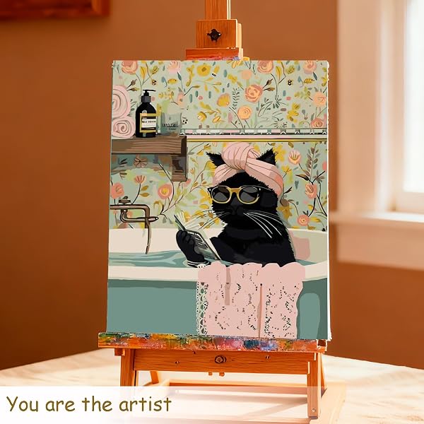 Fokenzary DIY ペイントバイナンバーズ 黒猫 油絵 キャンバス 大人 初心者用 ブラシとアクリル絵具付き フレームなし (40x50cm) - 5