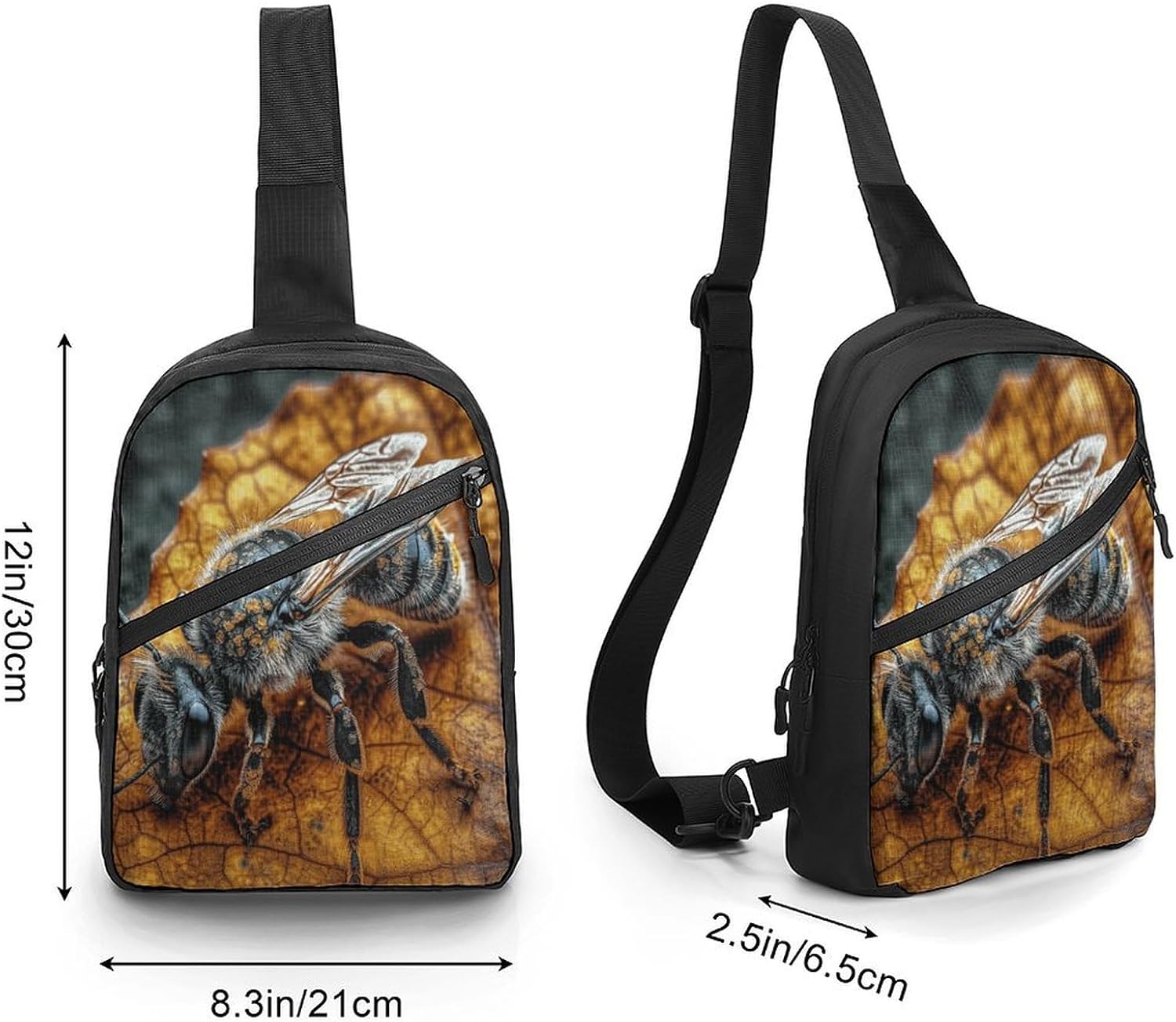 Bee on Dead Leaves Crossbody Backpack Sling Bag