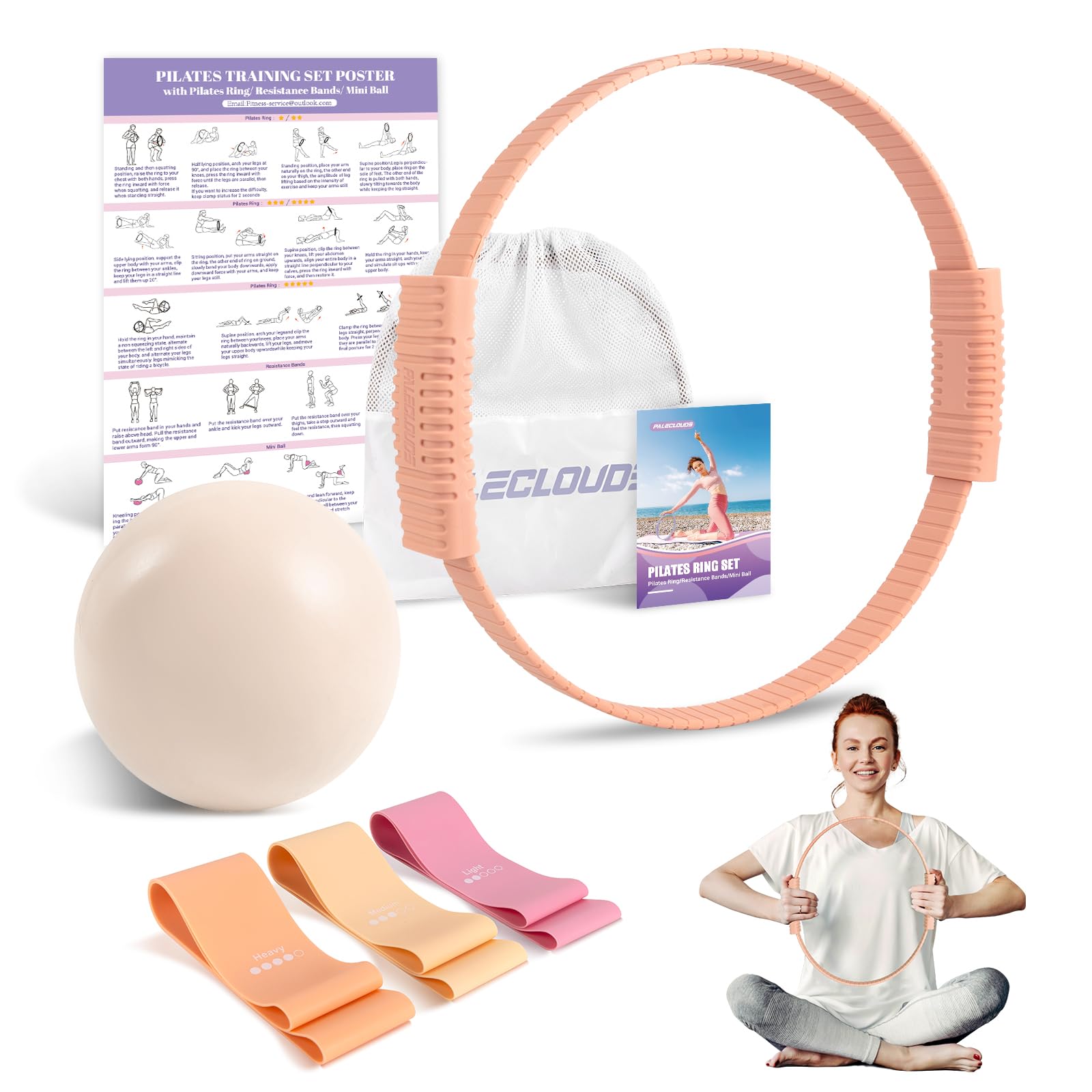 Pilates Essentials Kit for Women, 13.5" Pilates Ring and Ball Set with Resistance Bands for Home Workouts, Portable Pilates Kit with Bag & Training Poster for Full Body Exercise