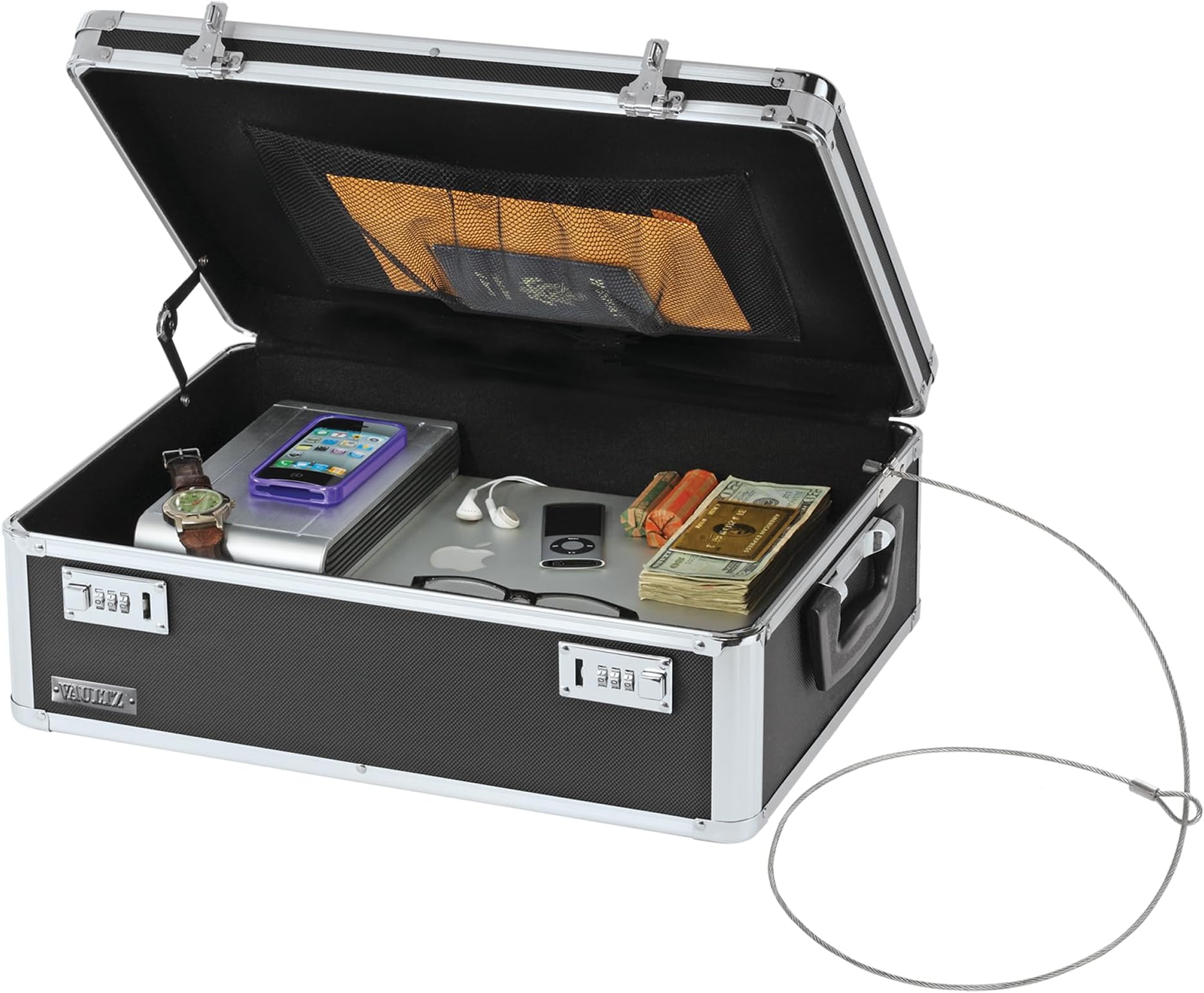 Vaultz Storage Lock Box - 6.5 x 23 x 13.5 Inch - Secure Dorm Storage Trunk with Combination Lock - Ideal Briefcase, Medicine Box, and Personal Item Lock Box - Store Cash, Laptop - Black/Silver