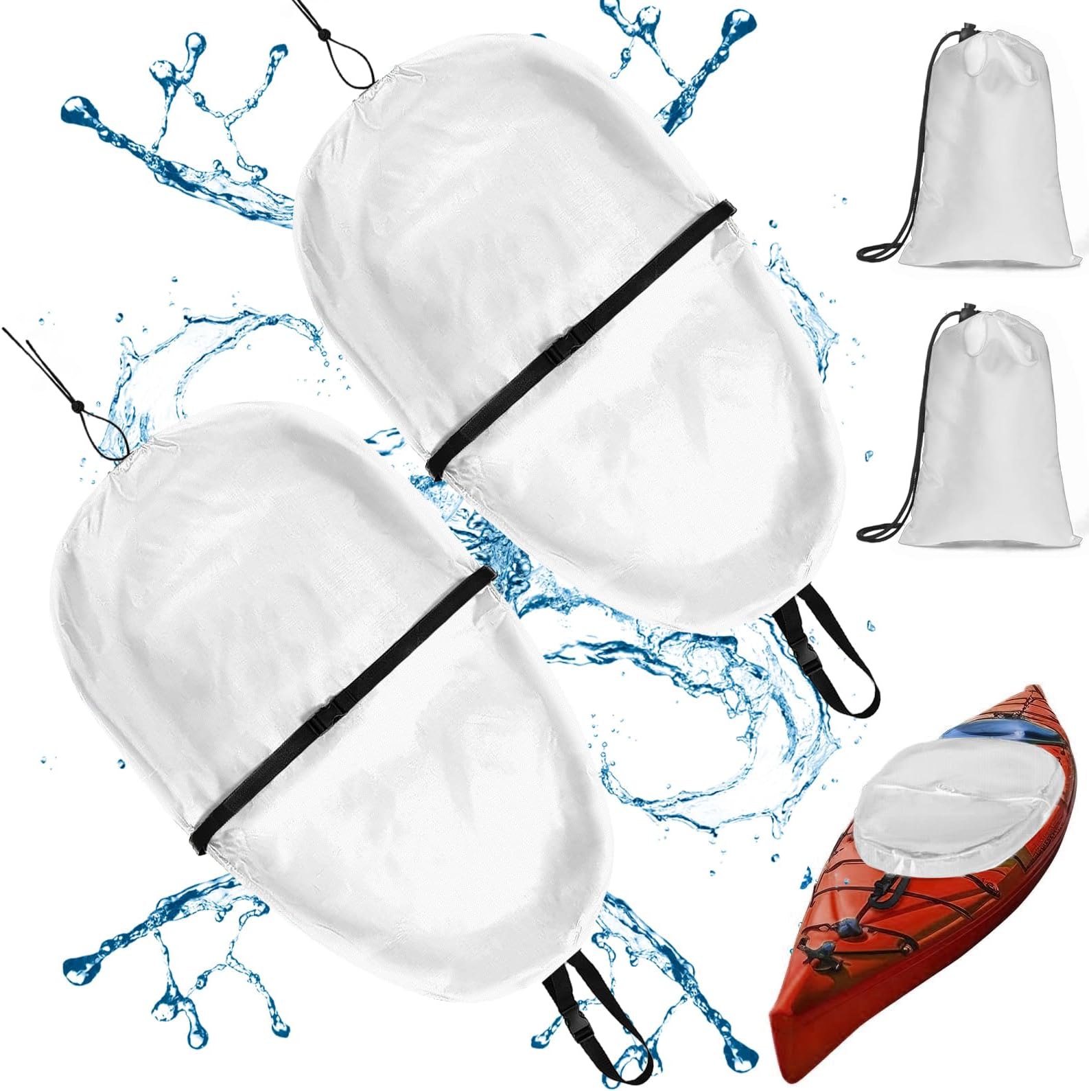 2PCS Kayak Cockpit Cover with Adjustable Fixing Strap, Pelican Kayak Accessories 420D Oxford Waterproof Seat Cover, Kayak Canoe Cockpit
