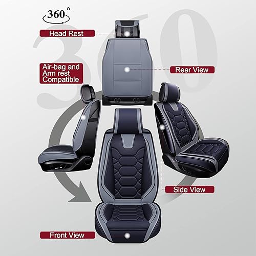Miniatura 2 de OASIS AUTO Toyota RAV4 - Fundas de asiento de accesorios 2013-2025 de piel de ajuste personalizado para RAV-4 (juego completo deportivo, negro y