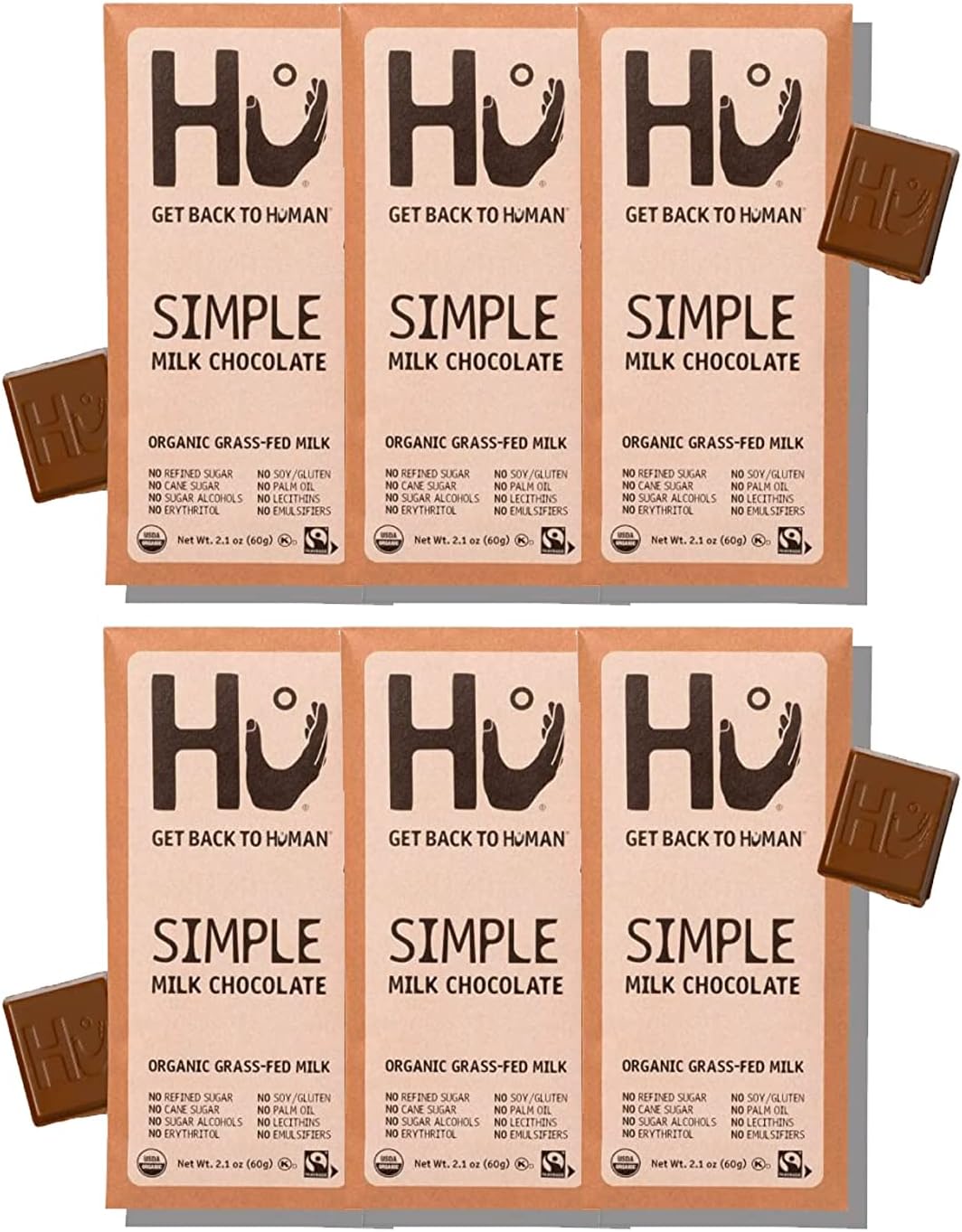 Grass-Fed Milk Chocolate Bars Simple | Natural Ingredient, Organic Milk, Gluten Free, Paleo, Non GMO, Fair Trade Delicious Chocolate | 6 Pack | 2.1oz Each